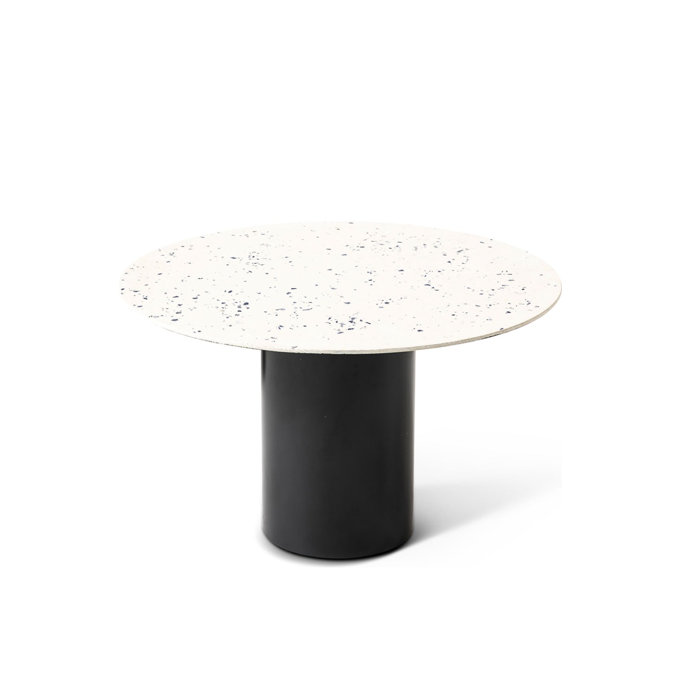 Haworth Mush Table with White W/Blue Marble circular top and black base