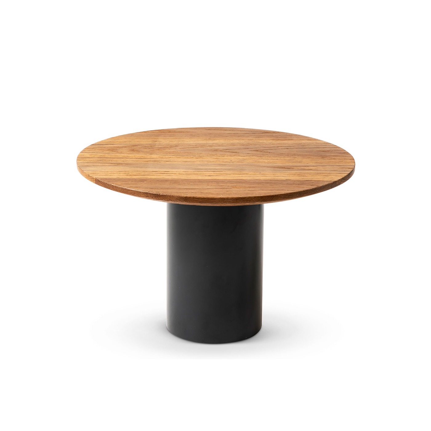 Haworth Mush Table with Cognac Stained oak with black circular base