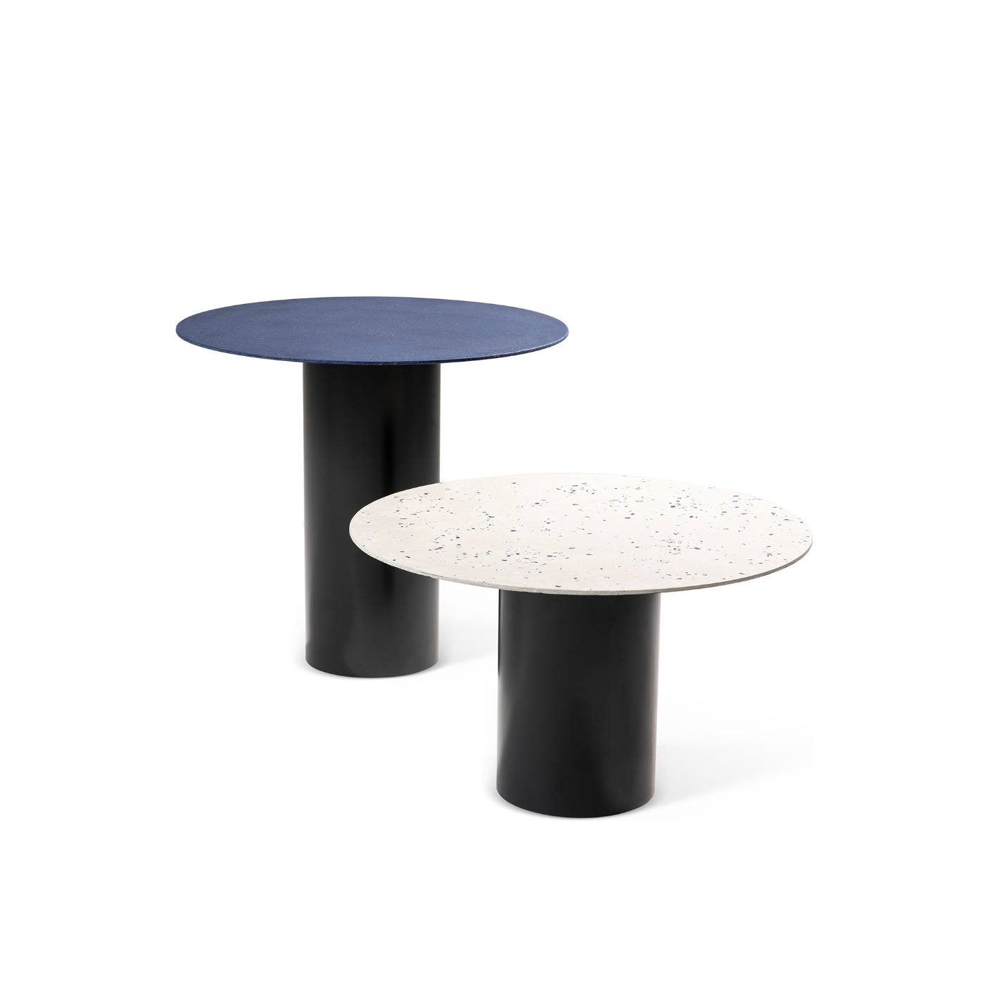 Haworth Mush Table with Blue Marble w/aluminum and White W/blue marble circular top and black base