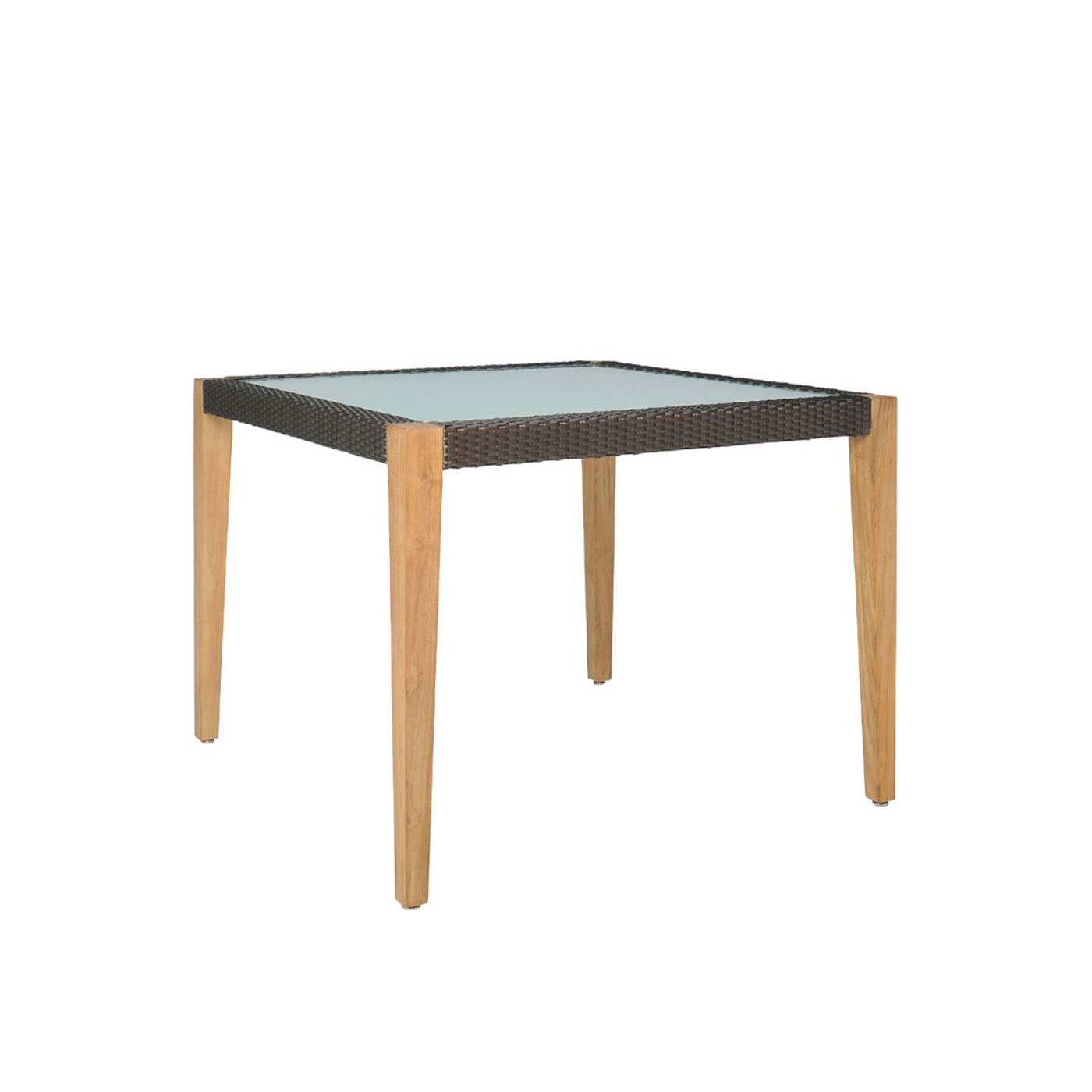 Haworth Quinta table with 4 wood legs and janusfiber trip with glass center