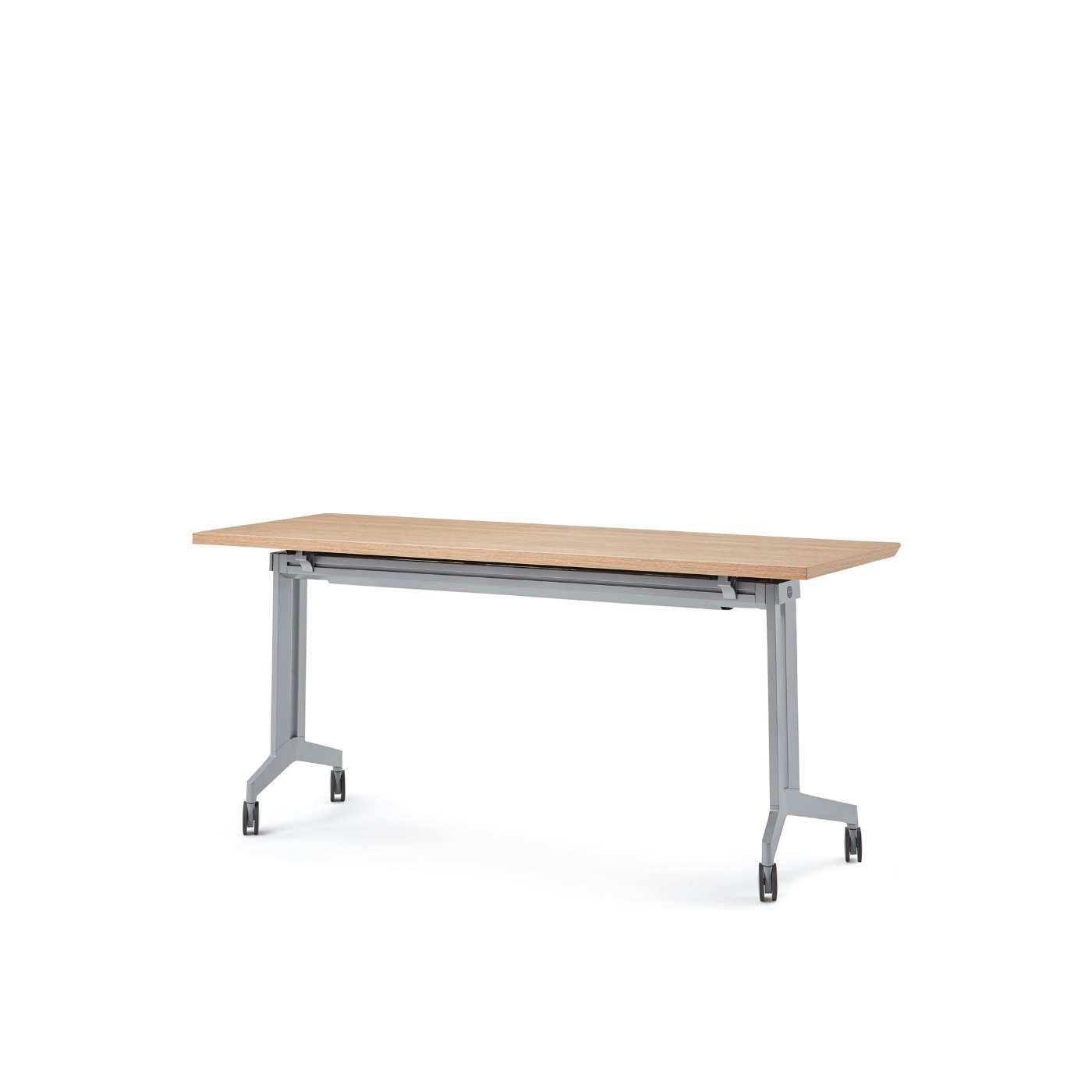 Haworth Planes Training Table with maple rectangular top and wheels on legs