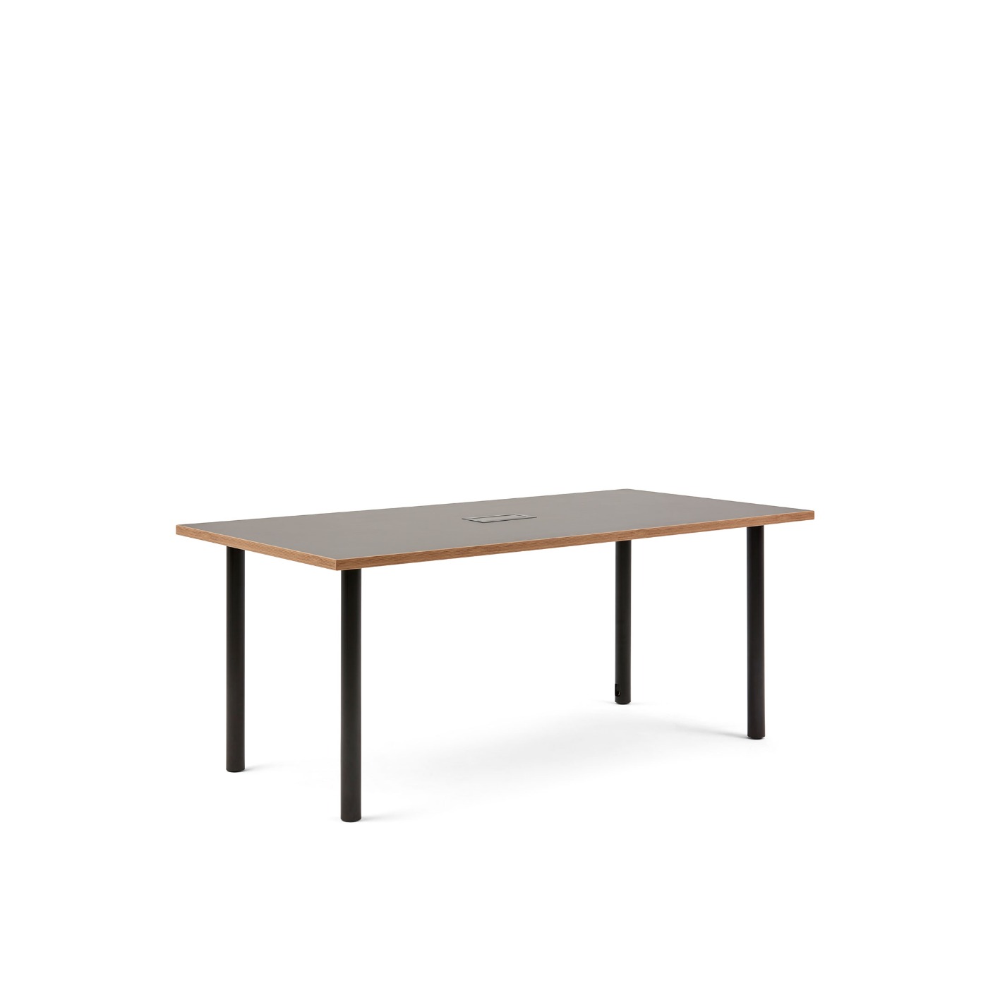 Haworth Jive Whitesweep table with rectangular top and 4 black legs with cord organizer
