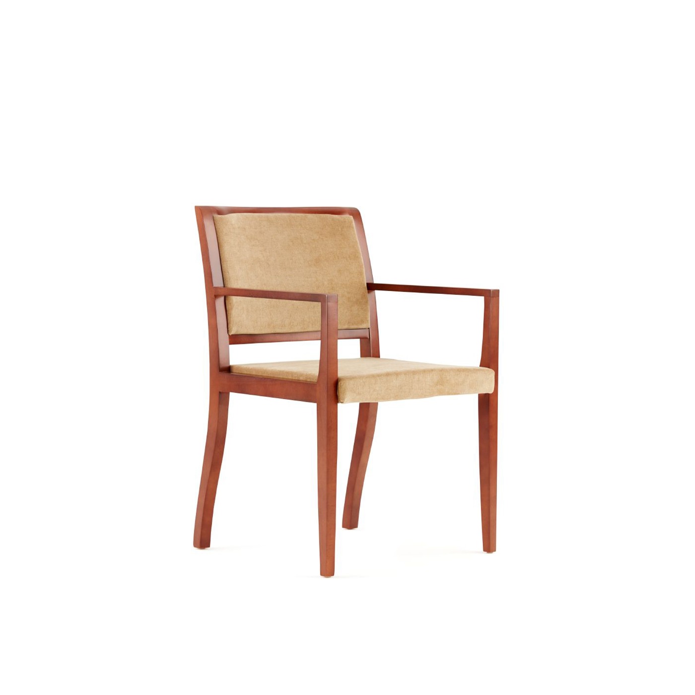 Haworth Candor chair in light brown fabric and dark brown wood 
