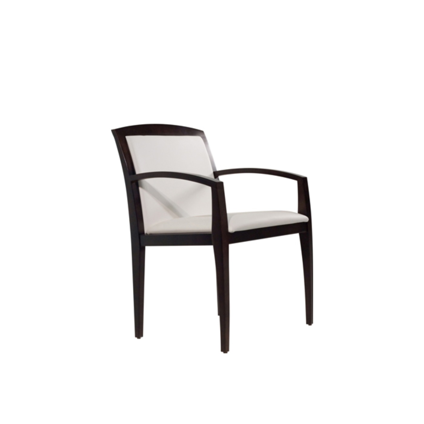 Haworth Composites guest chair in off white and dark wood seen from a side angle