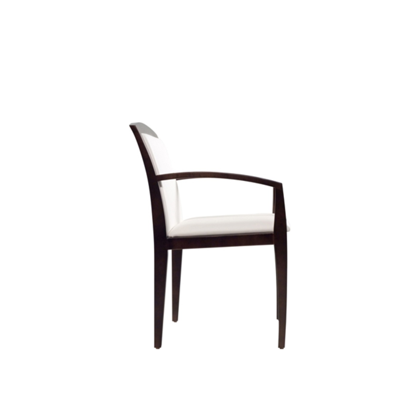 Haworth Composites Guest chair in off white and dark wood as seen from the side angle