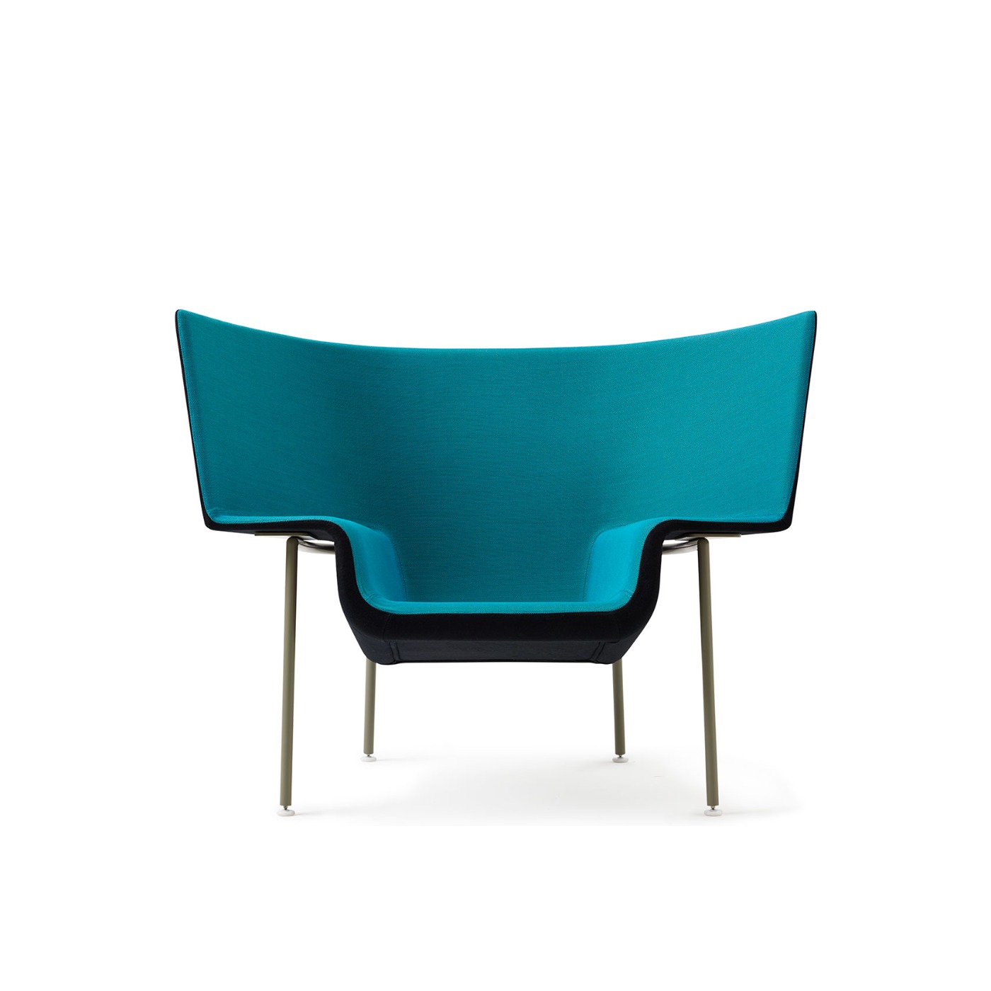 Haworth Capo lounge chair in black and teal color with double hand rest 