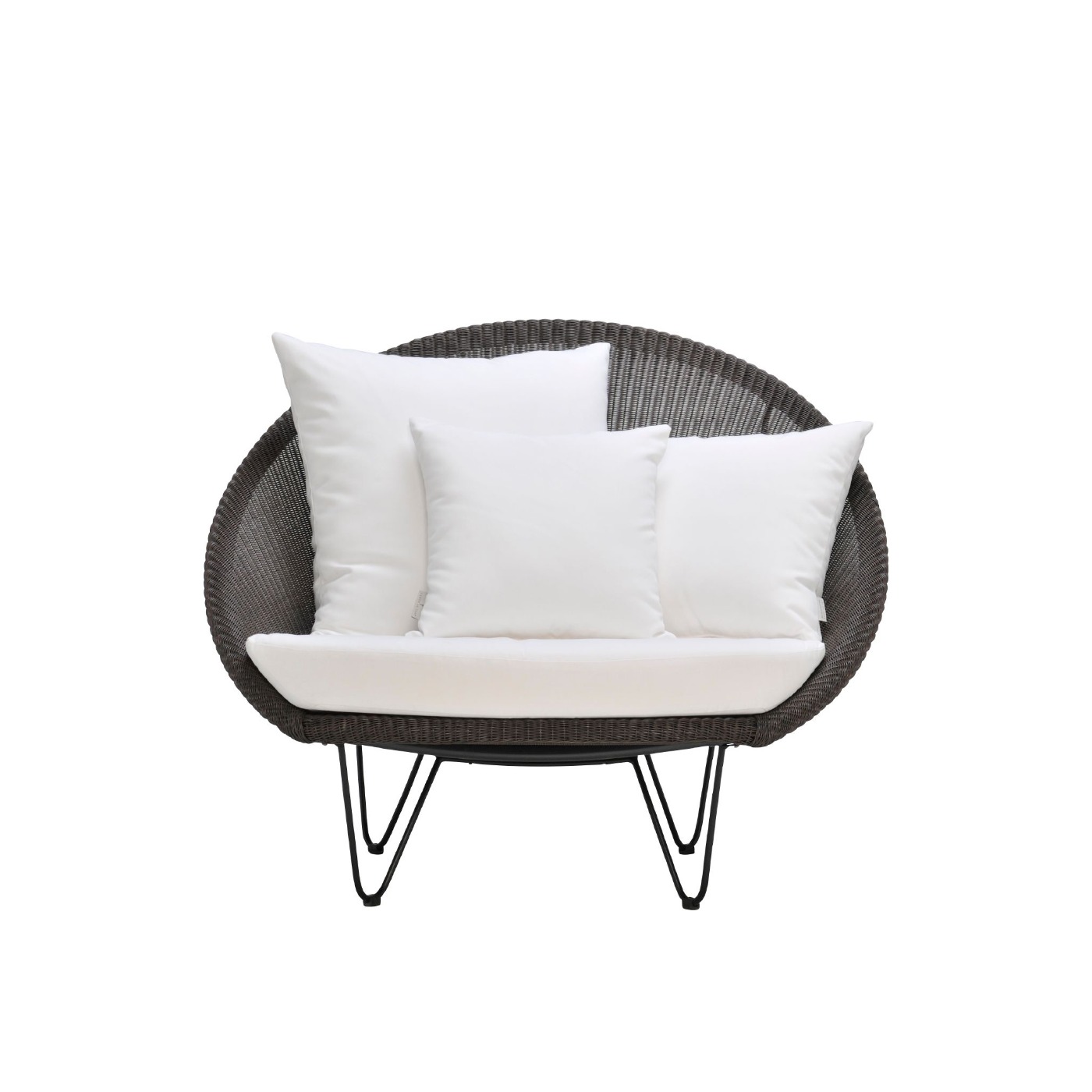 Haworth Gigi II lounge chair in black color with white seating and cushions