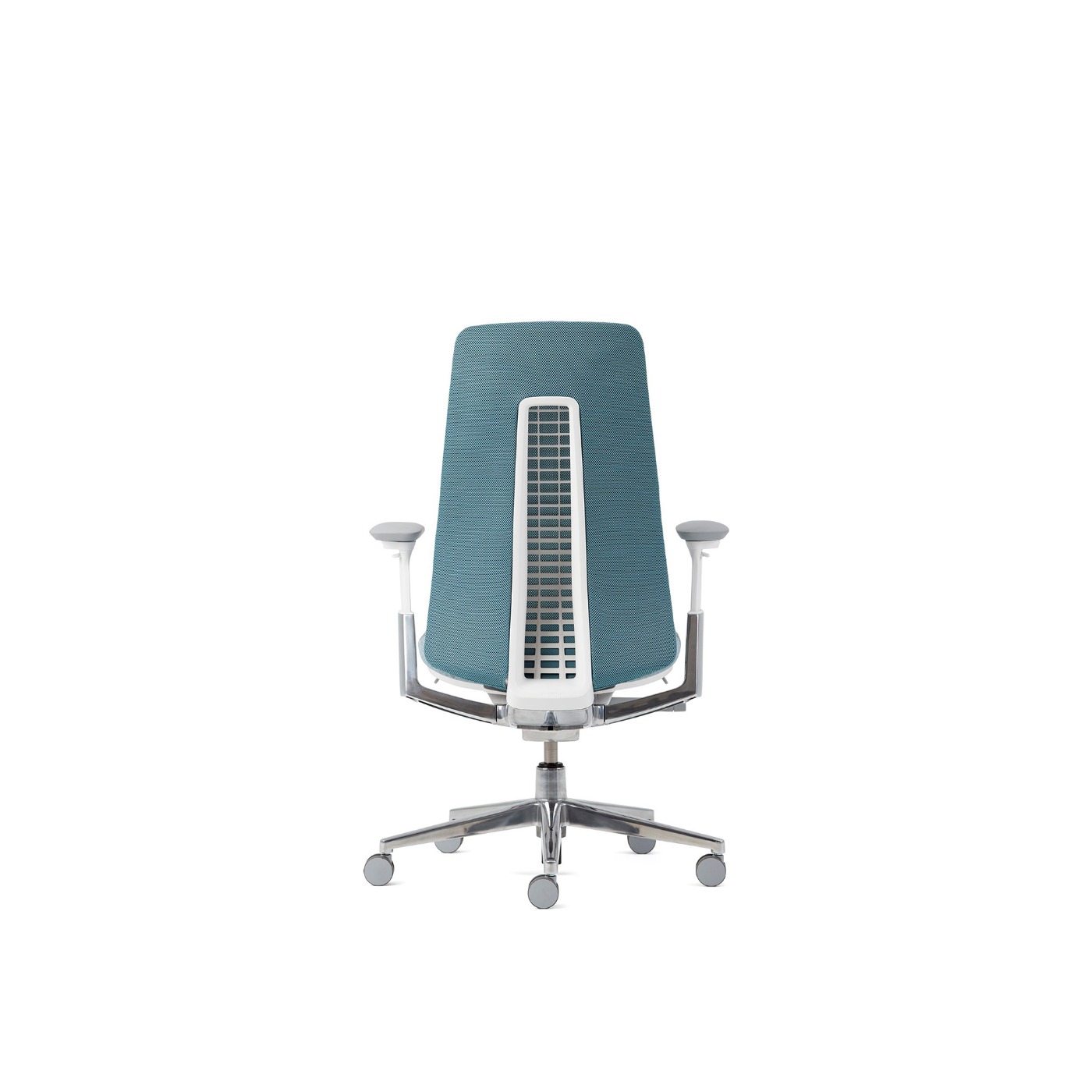 Haworth Fern Task chair in blue upholstery back view