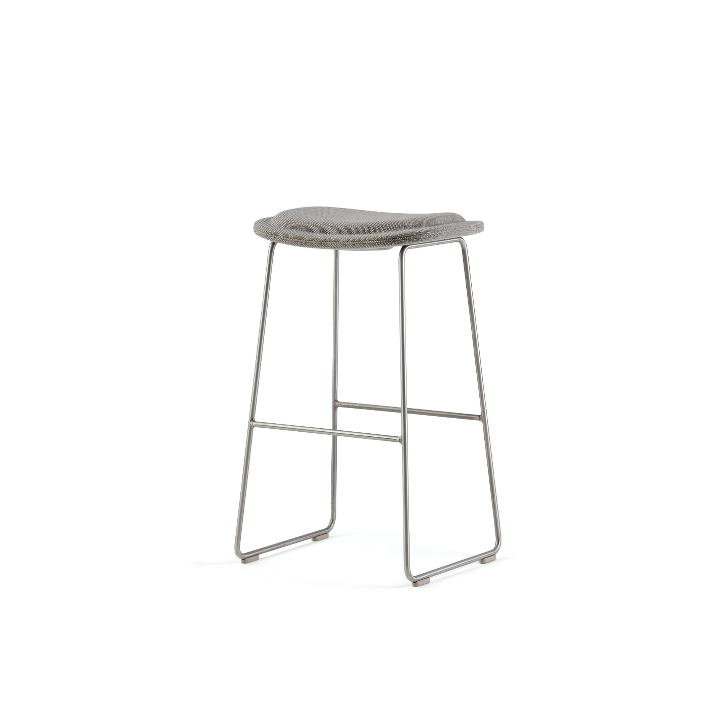 Haworth Hi-Pad stool with metal legs and grey seat in a side view