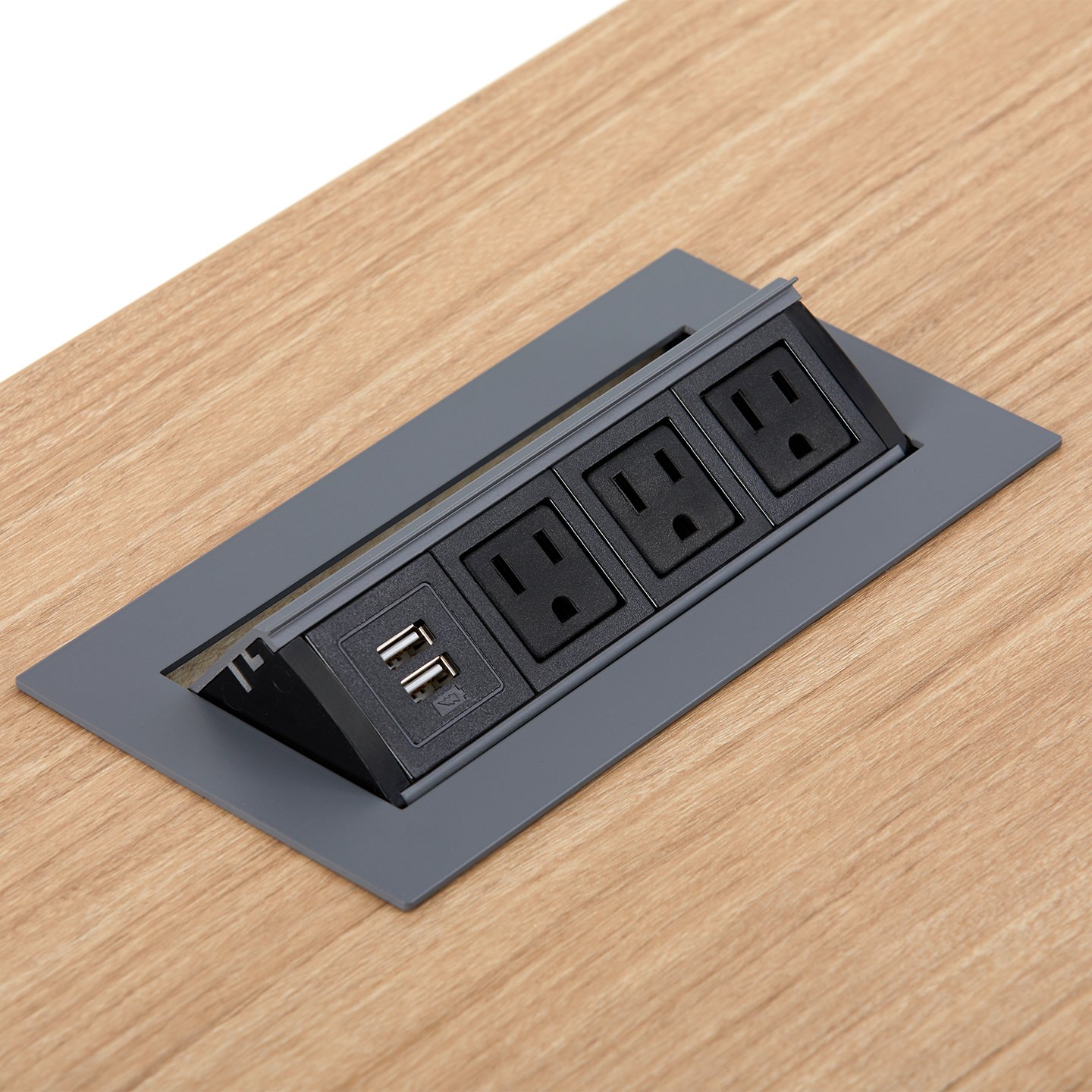 Haworth Collaborative Power Accessories Charging port built into a desk with usb ports and wall outlets
