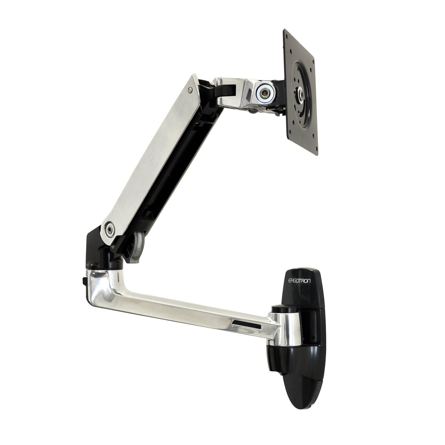 Haworth LX Wall Monitor Arm with range of motion arms and in a black cover with cable hiders