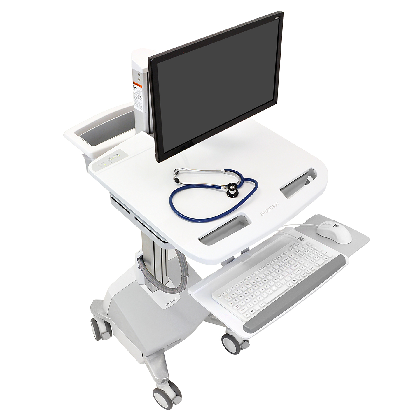 Haworth StyleView Powered Medical Cart Accessories in white and adjustable height with wheels