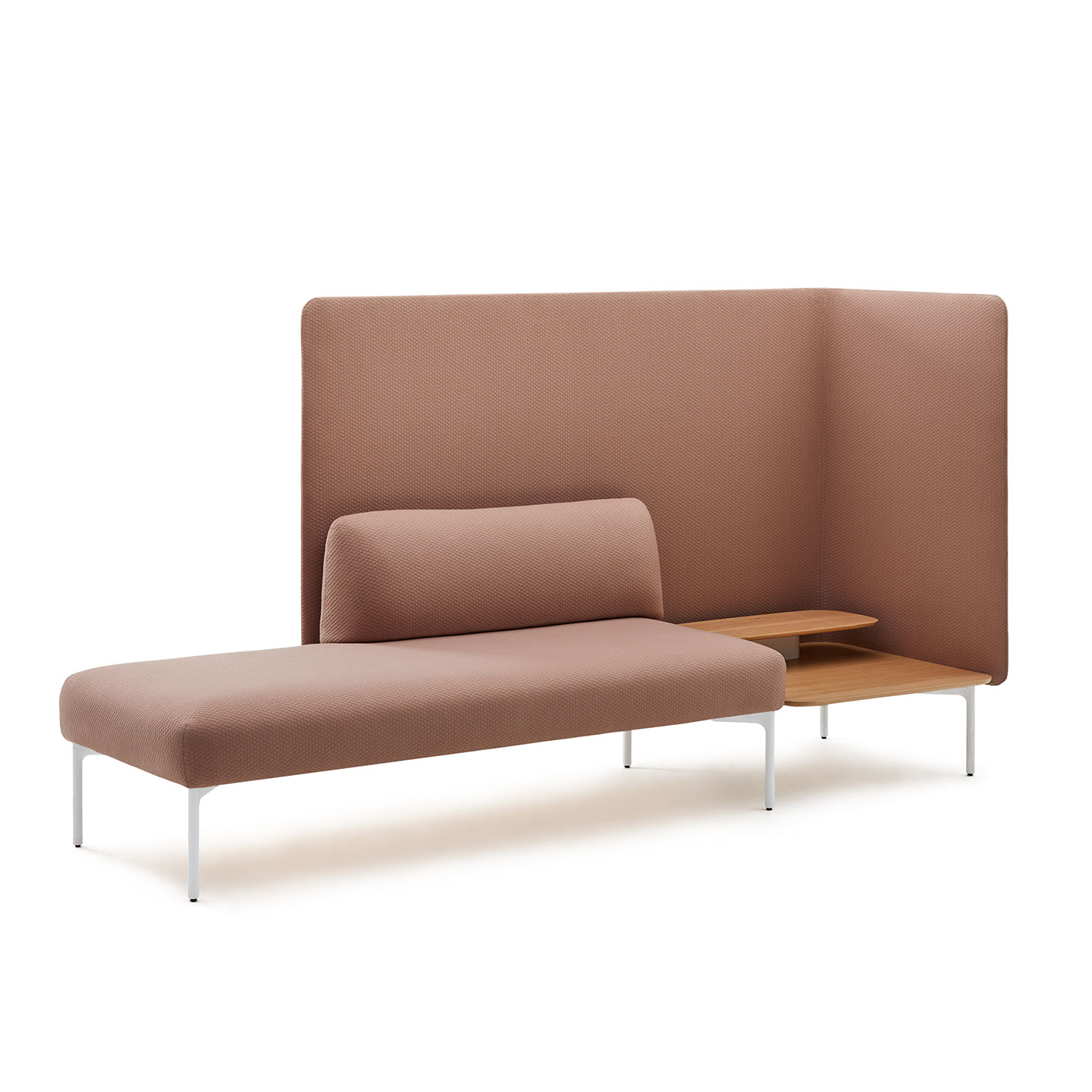 Haworth Cabana Lounge in tan connecting to small side table with booth around it