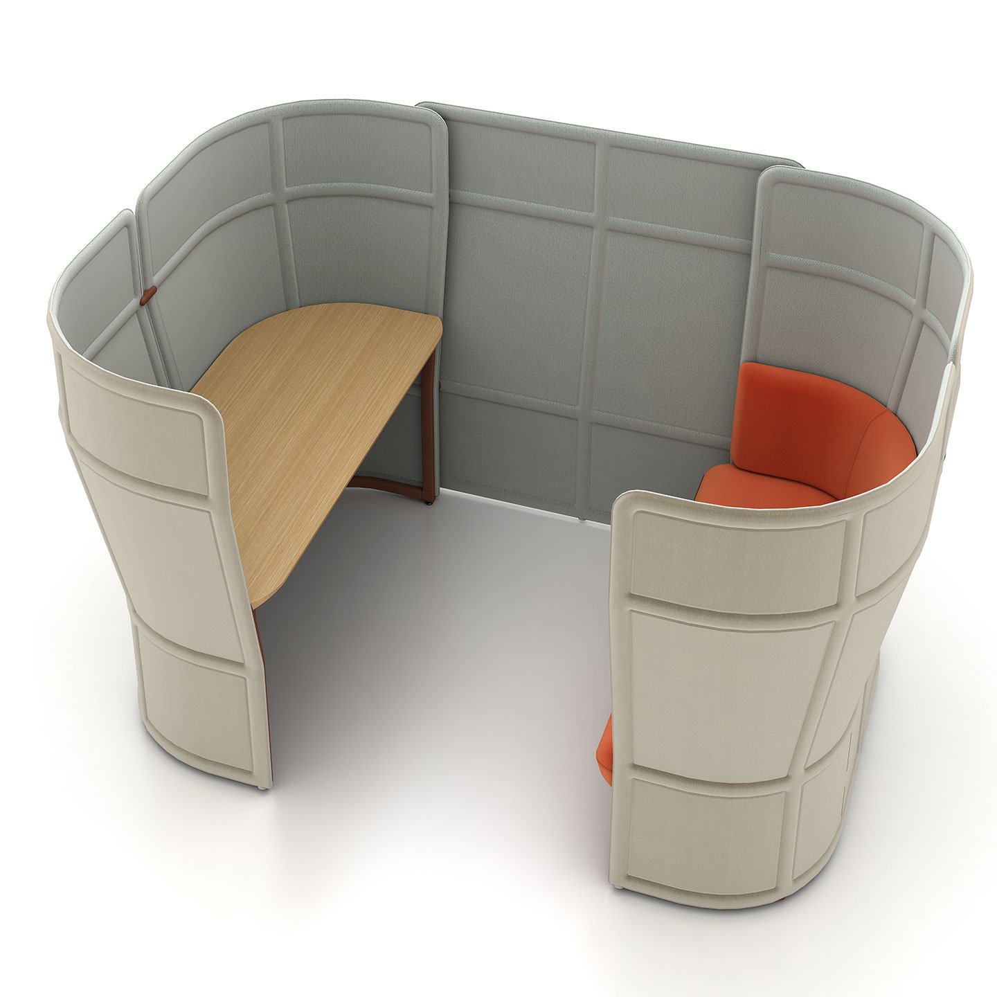 Haworth Openest Privacy Booth in grey color with laminate desk and orange seating