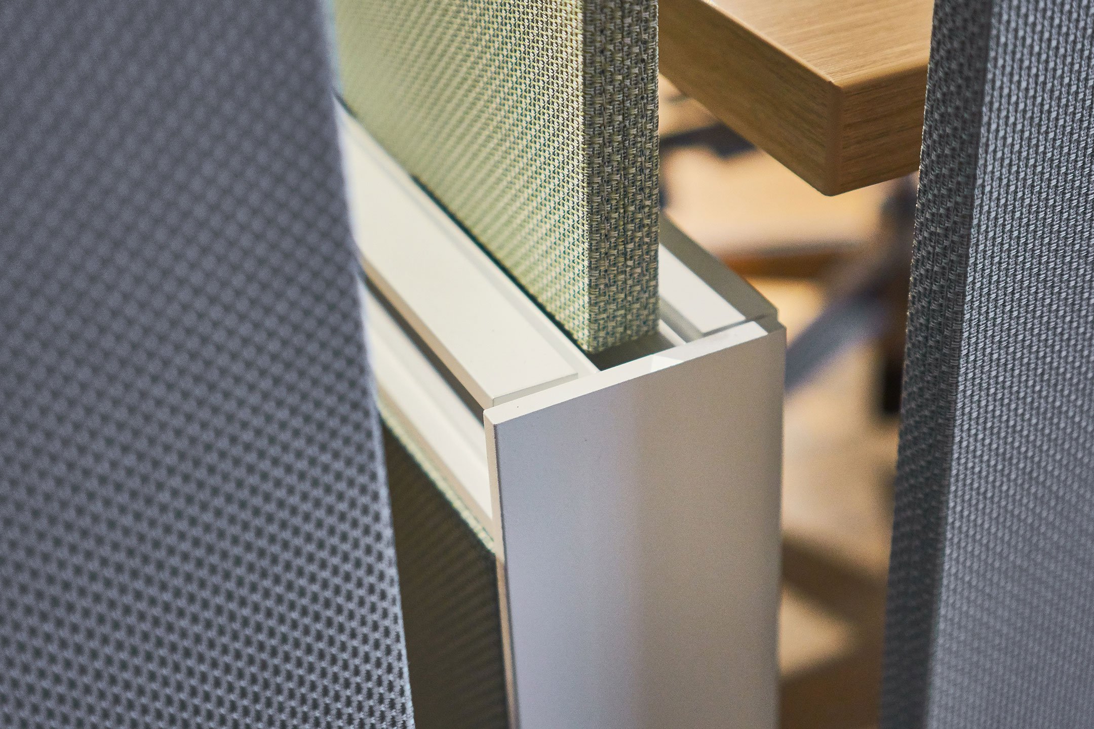 Haworth Compose Beam Workspace divider in fields fabrics