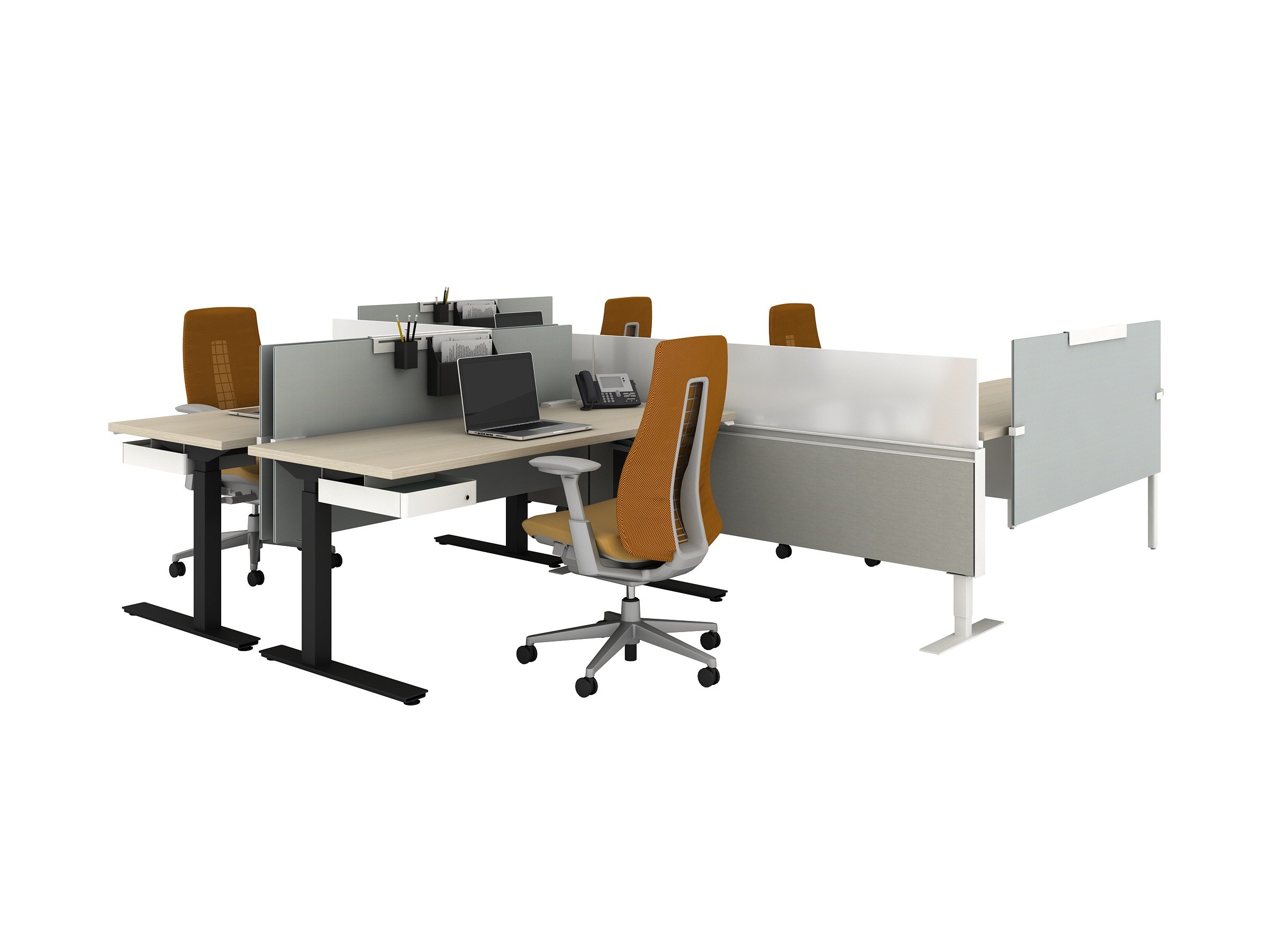 Haworth Compose Connections workspace divider in grey with fern task chair and Hop HAT in office mock up