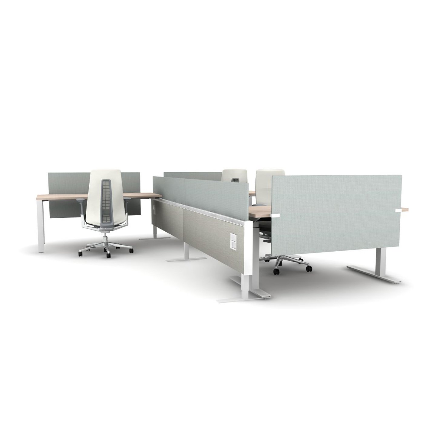 Haworth Compose Connections workspace divider in grey with closed desk area and open desk area for office mock up