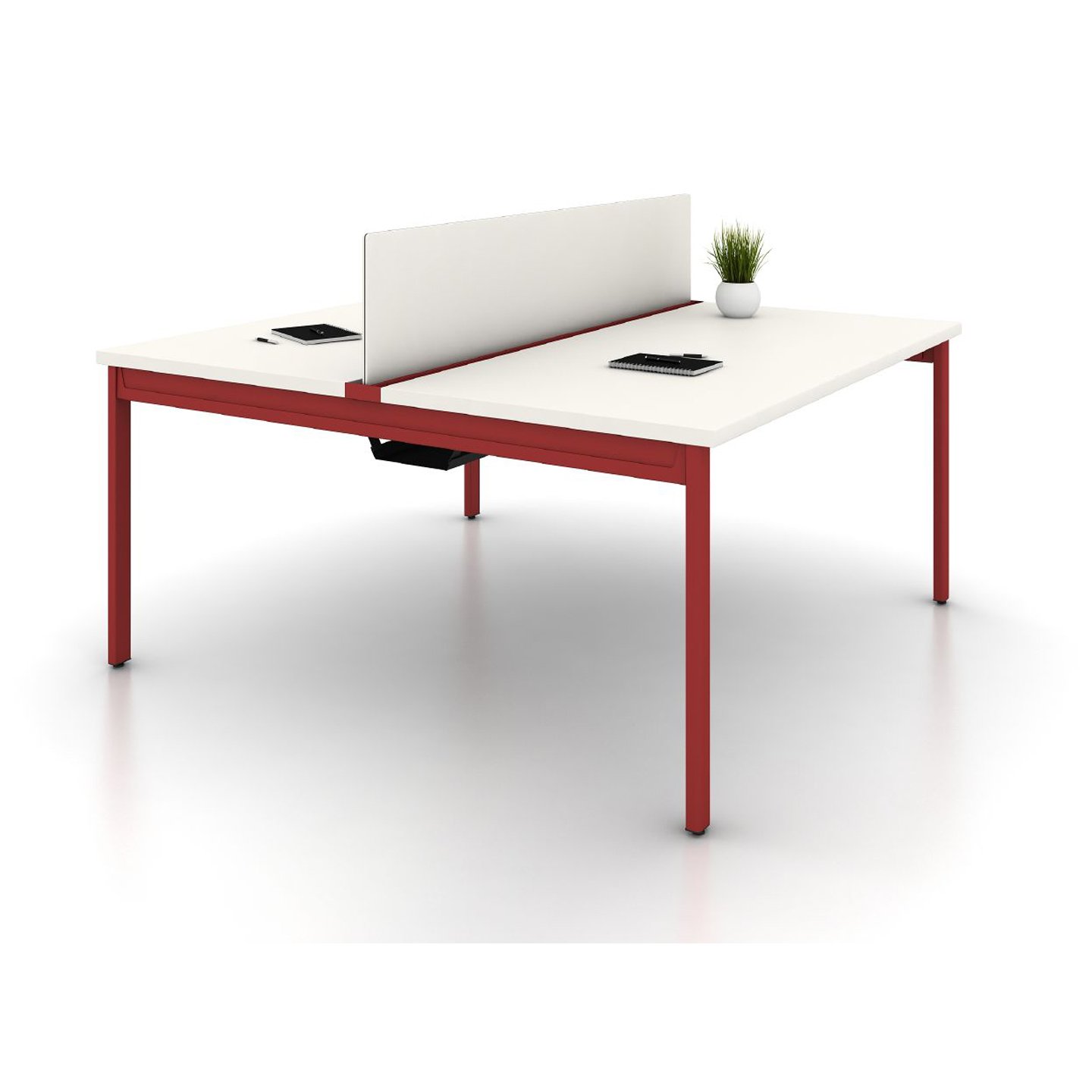 Haworth Intuity Workspace divider in laminate chalk dividing two white desks