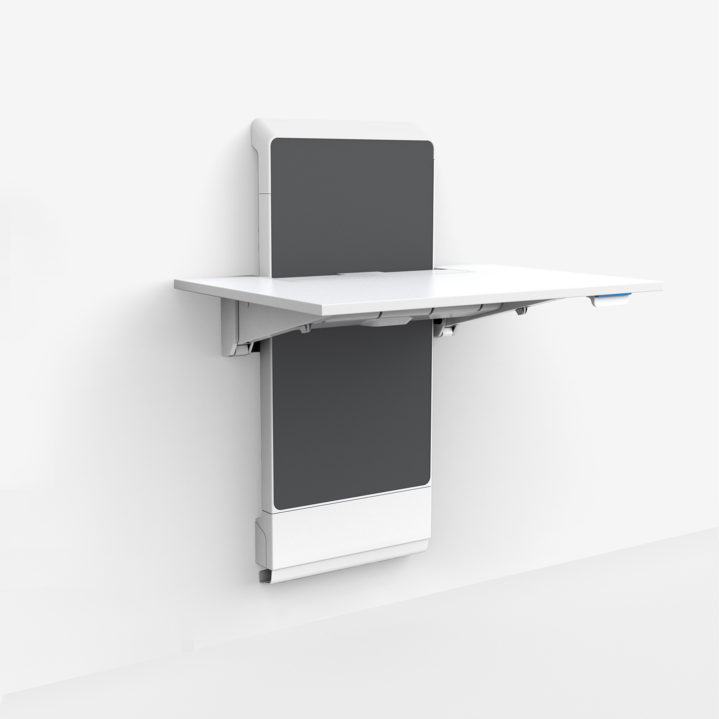 Haworth JUV Wall Workspace wall mount that is unfolded tp show work area