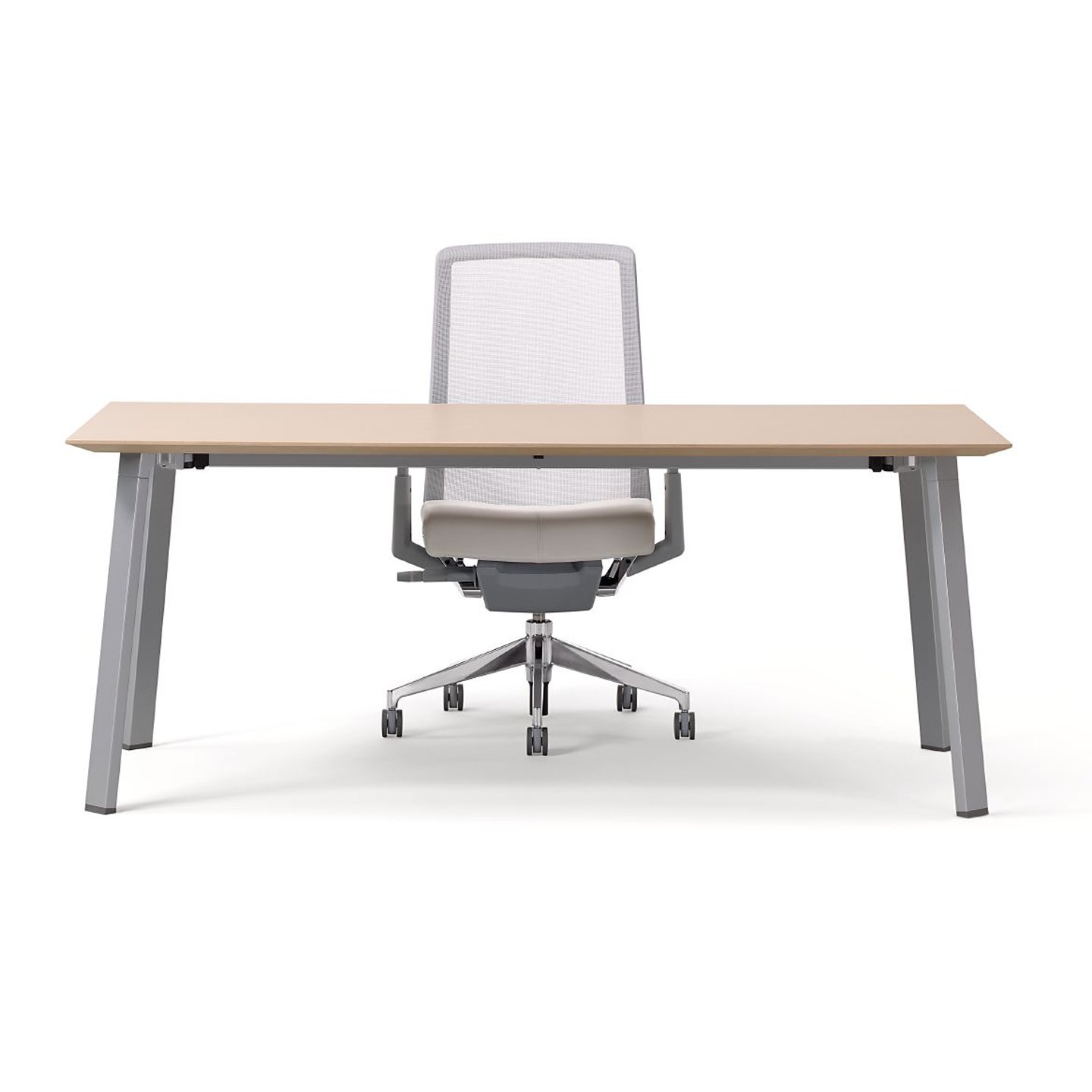 Haworth Reside WOrkspace with laminate surface and chair behind desk