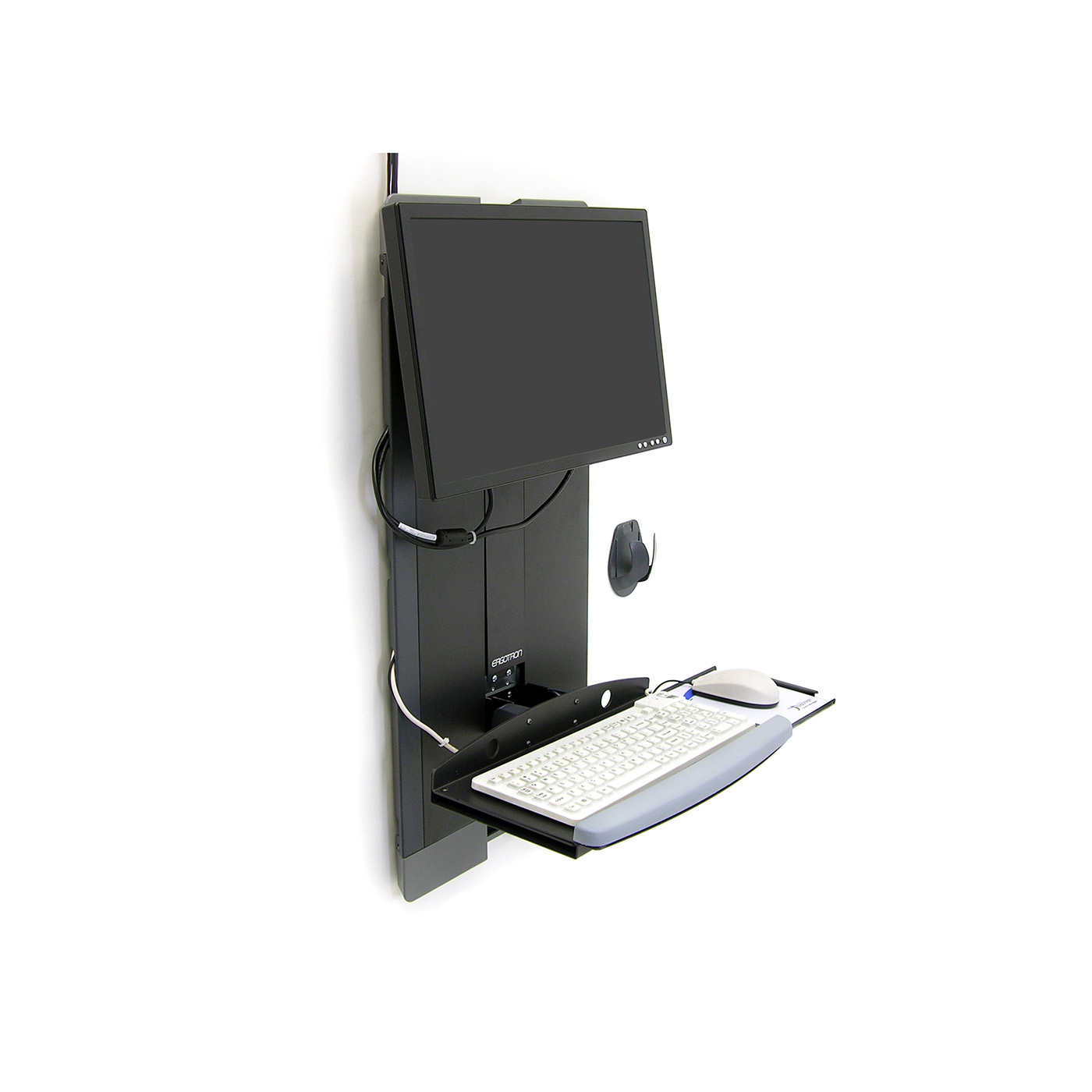 Haworth StyleView Sit to Stand Workspace in black color with height adjustable monitor folded out