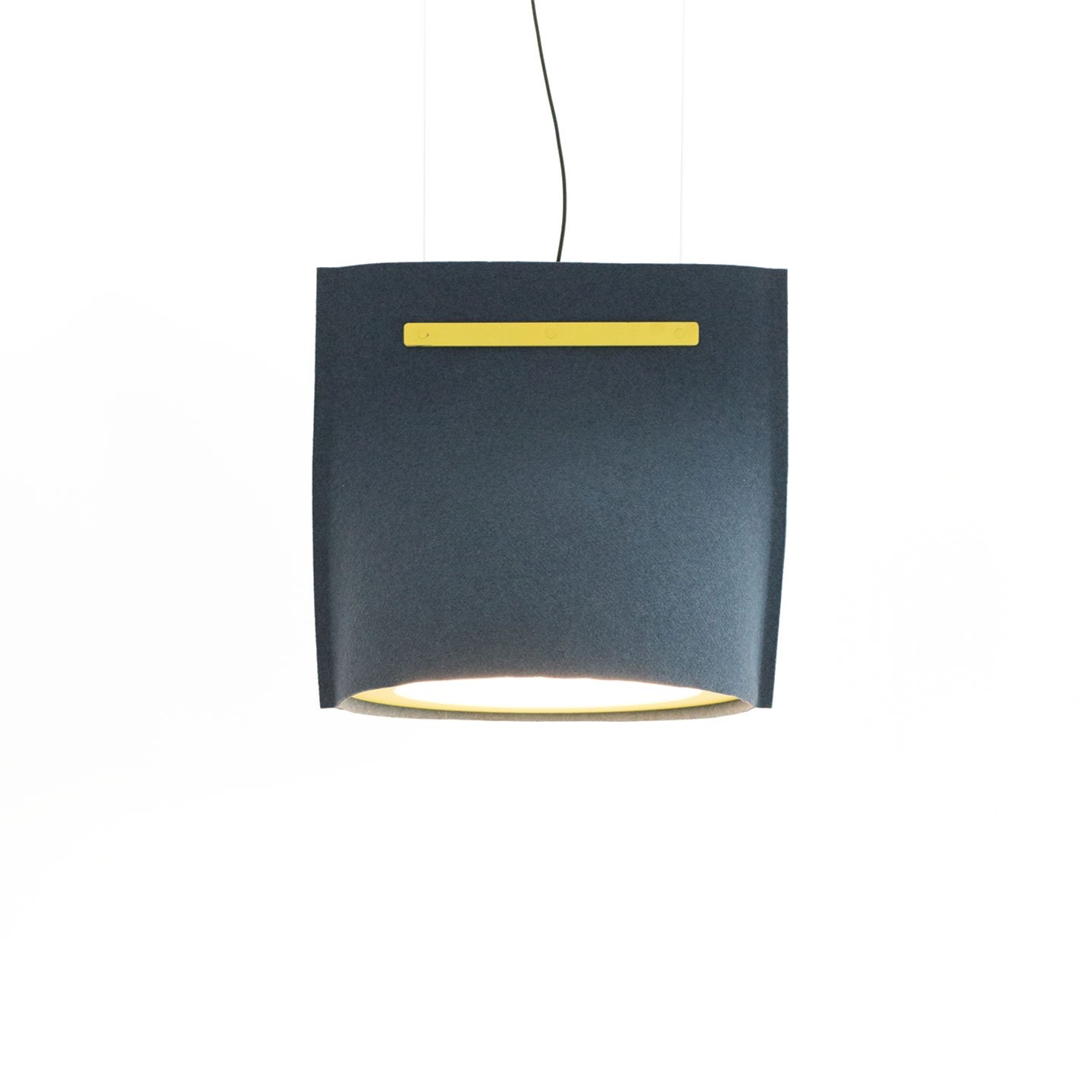 Haworth Buzzibell Lighting in felt with wire hanging down from ceiling