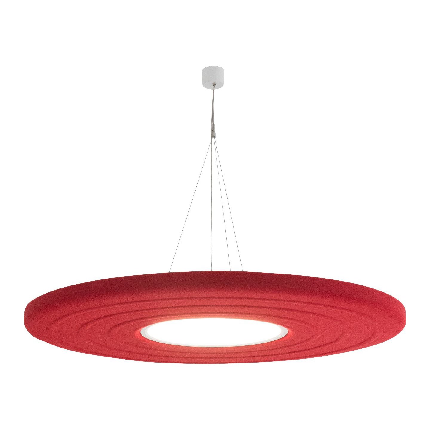 Haworth Buzzimoon Lighting in a red color in the shape of a disc