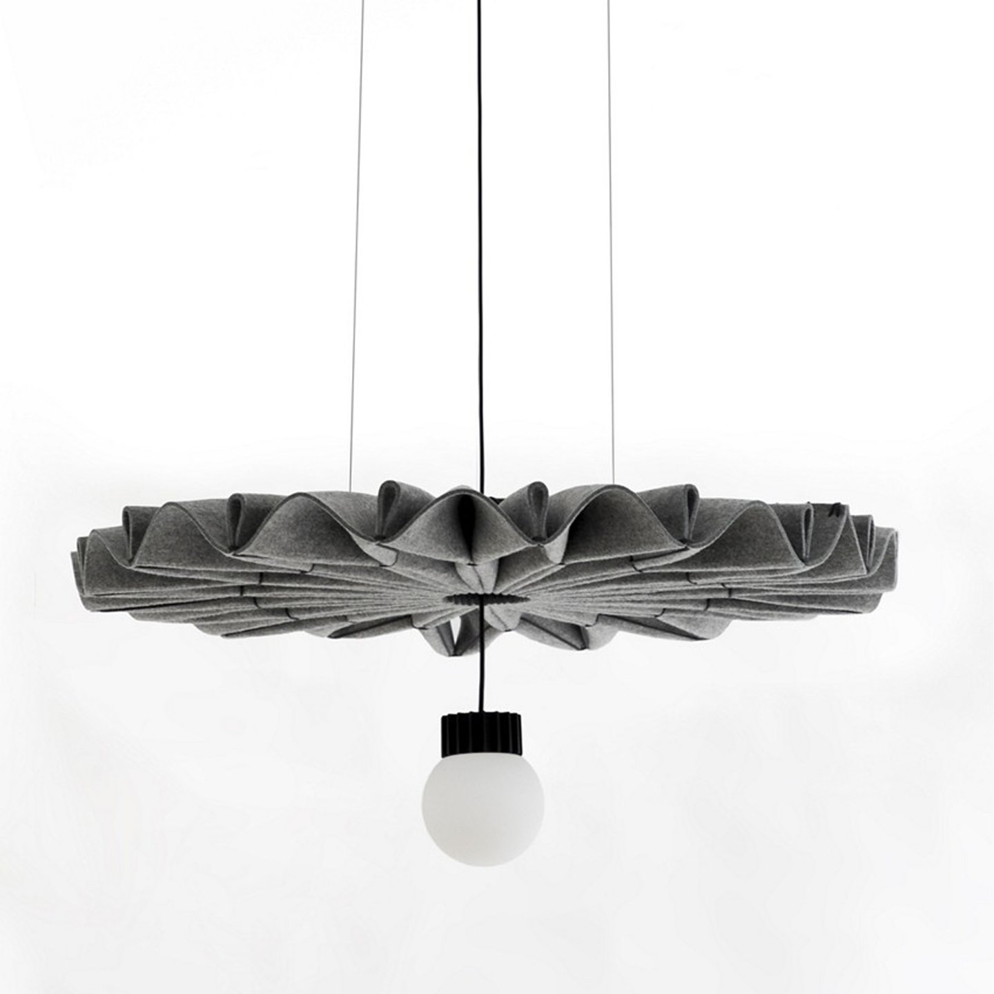 Haworth BuzziPleat LED Lighting with light hanging down from grey cloth