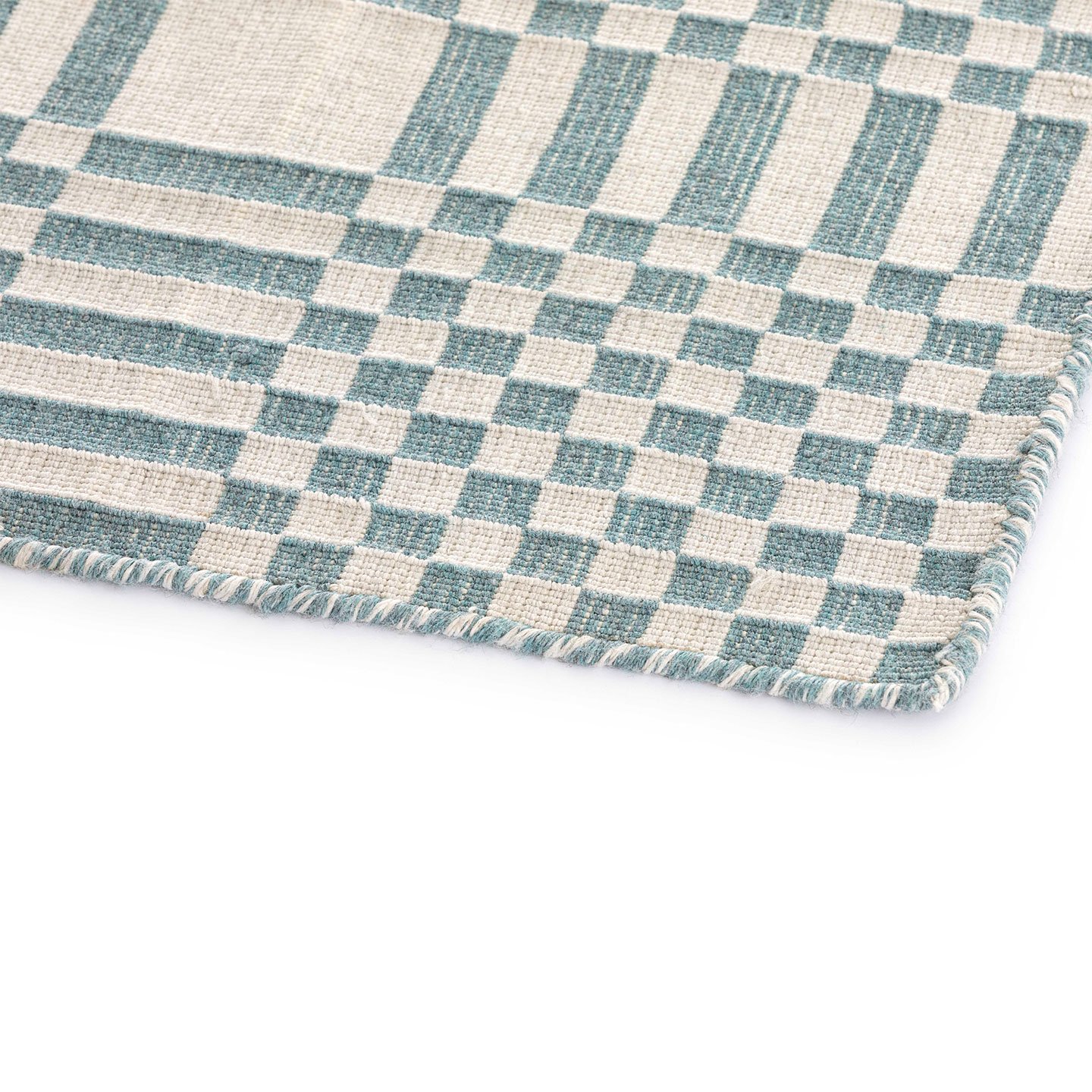 Haworth Patch Rug in blue and white color with square pattern