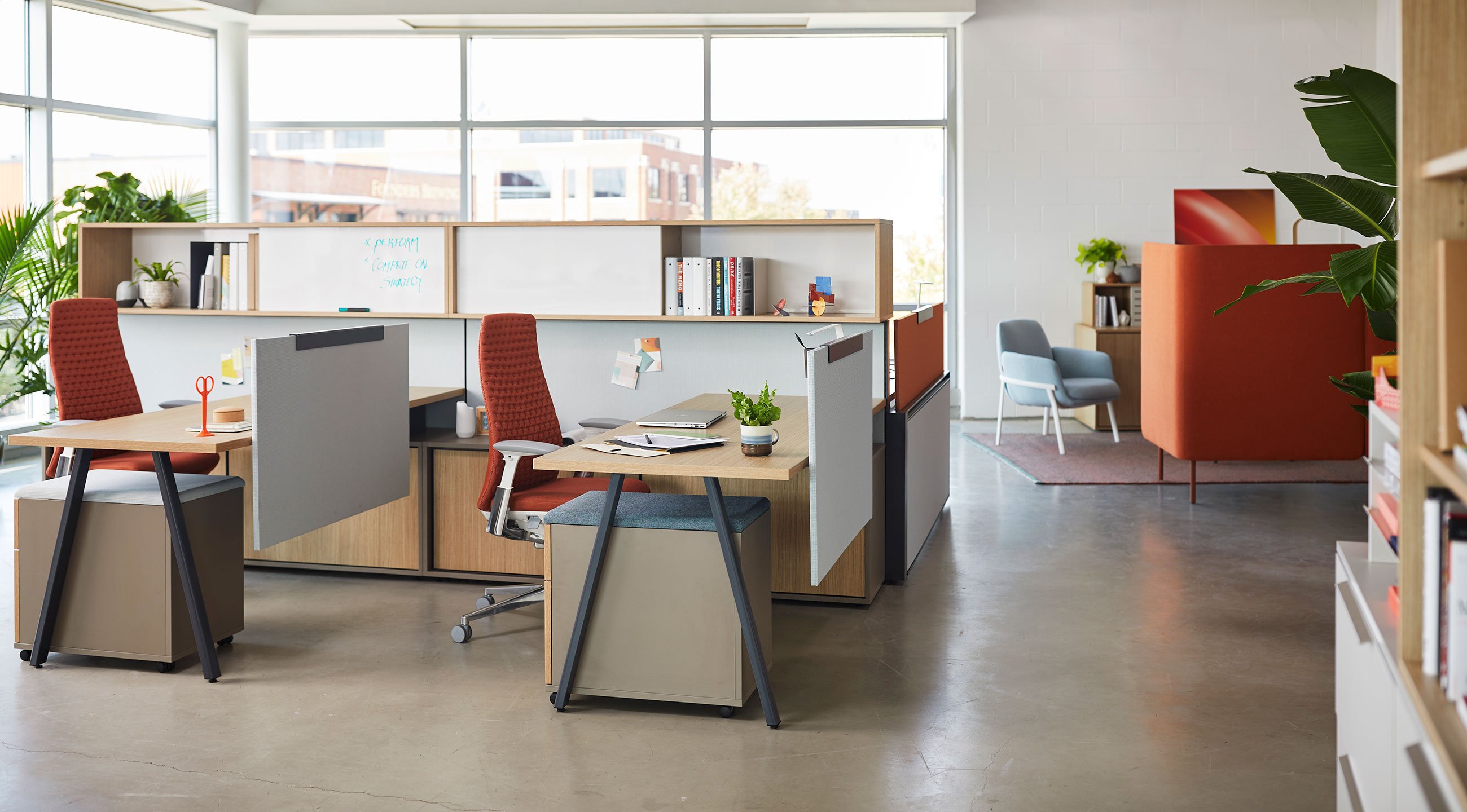 Haworth Belong Screen in white color dividing desks in open office space