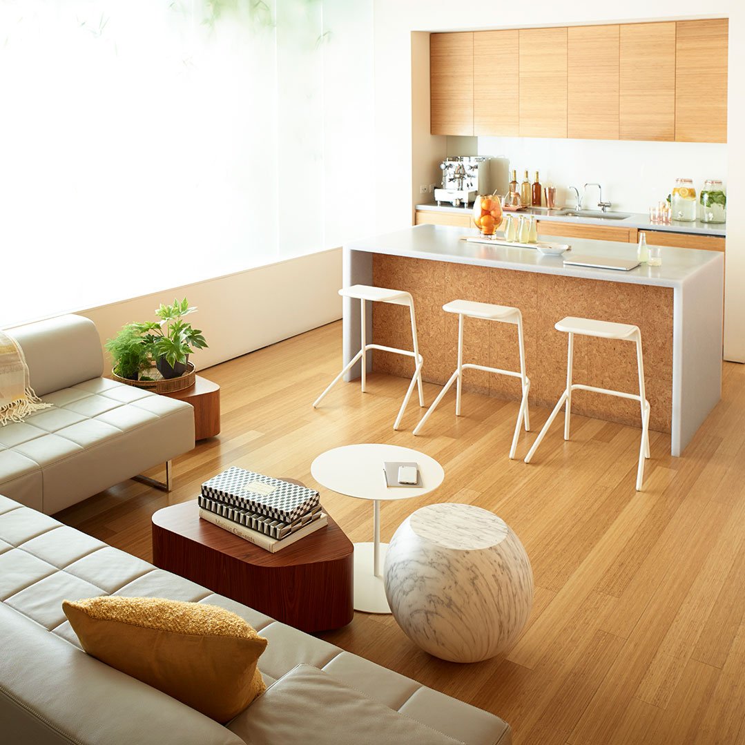 Haworth Alodia white stool in an open kitchen