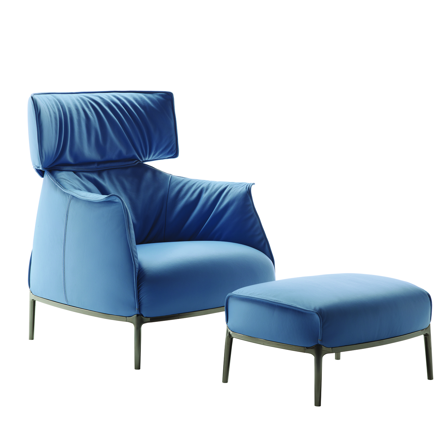 Haworth High Back Archibald lounge chair with ottoman in blue color