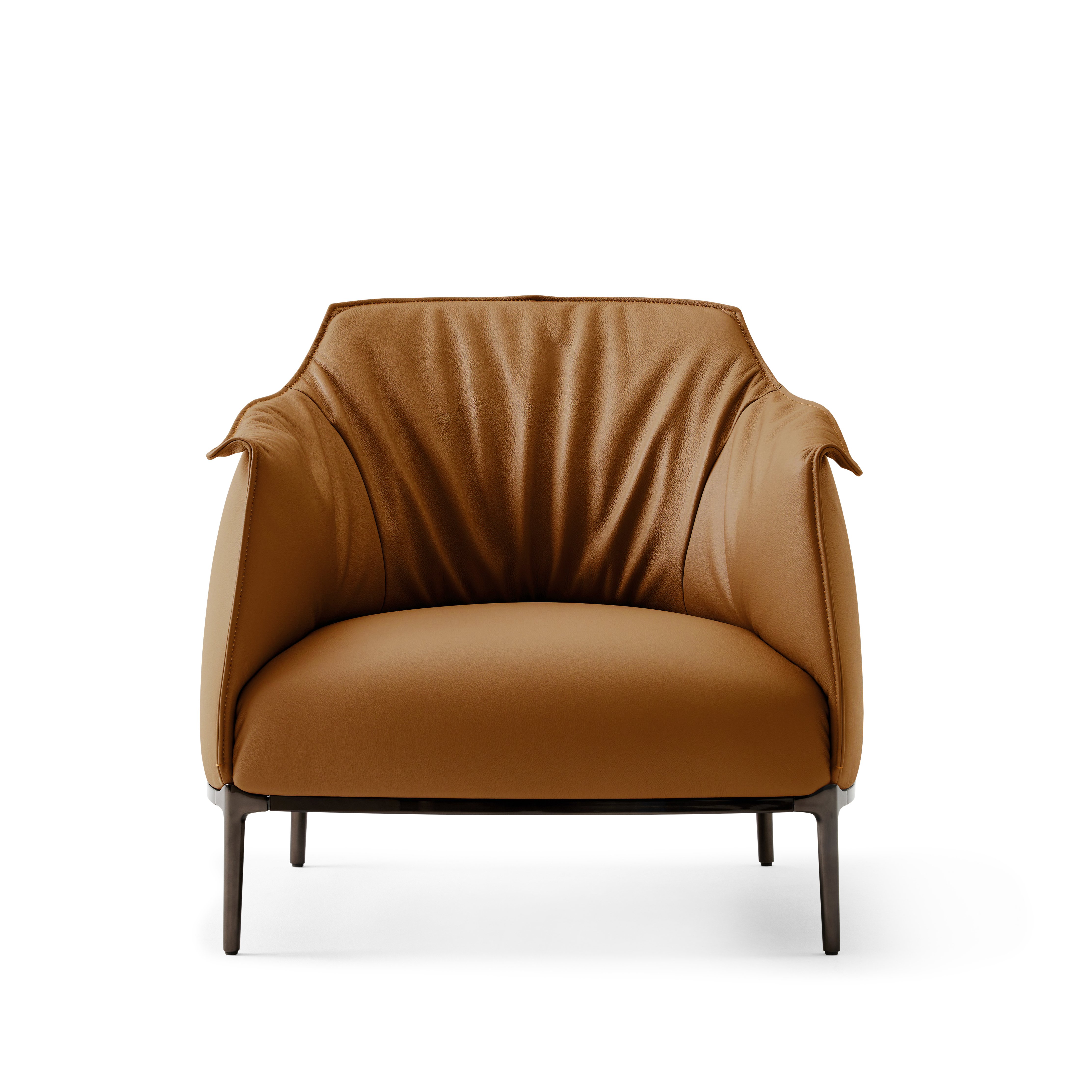 Detail front shot of the Archibald Lounge chair in Coffee