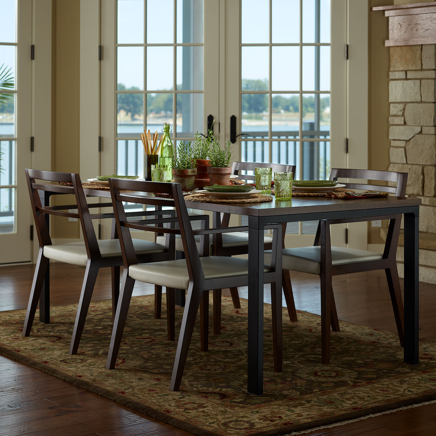 Haworth Candor chairs lined around a dining table at home 