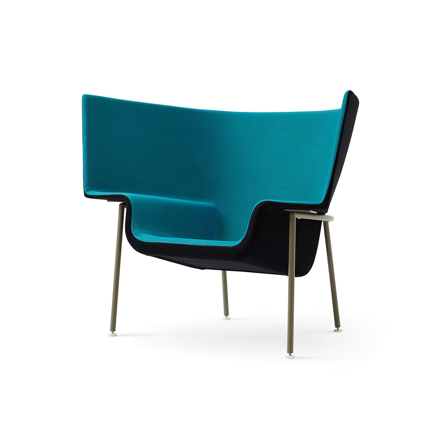 Haworth Capo lounge chair in black and teal color offering visual privacy