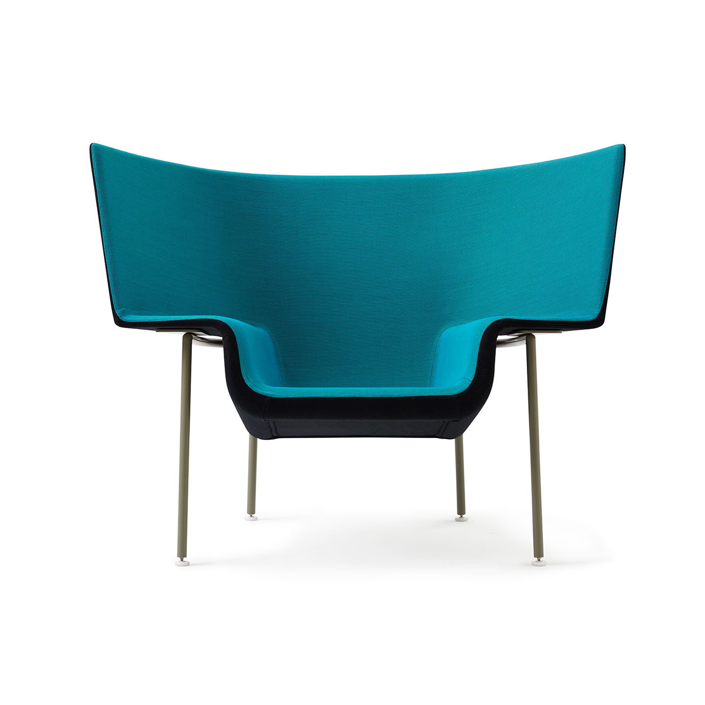 Haworth Capo lounge chair in black and teal color with double hand rest 
