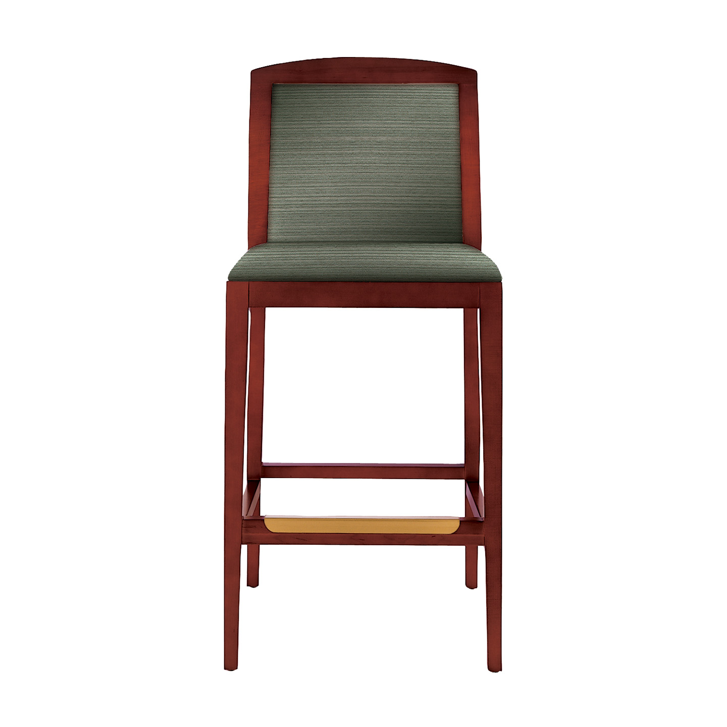 Haworth Composites stool in green fabric and dark wood body and legs