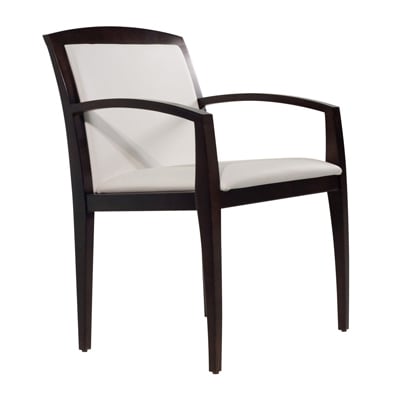 Haworth Composites guest chair in off white and dark wood seen from a side angle