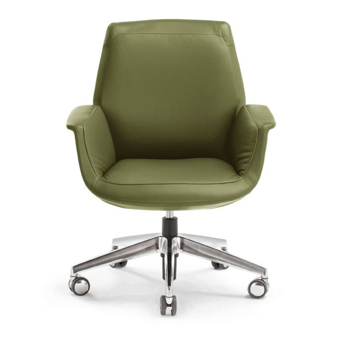 Haworth Downtown chair in green leather with swivel base