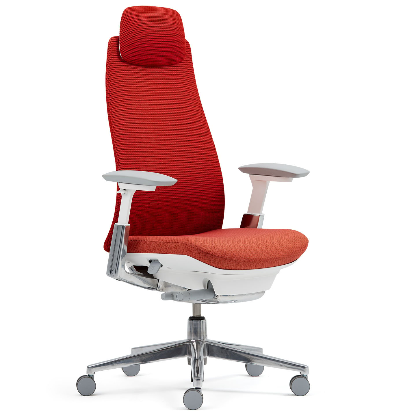 Haworth Fern Executive Task chair in red upholstery seen from a side angle