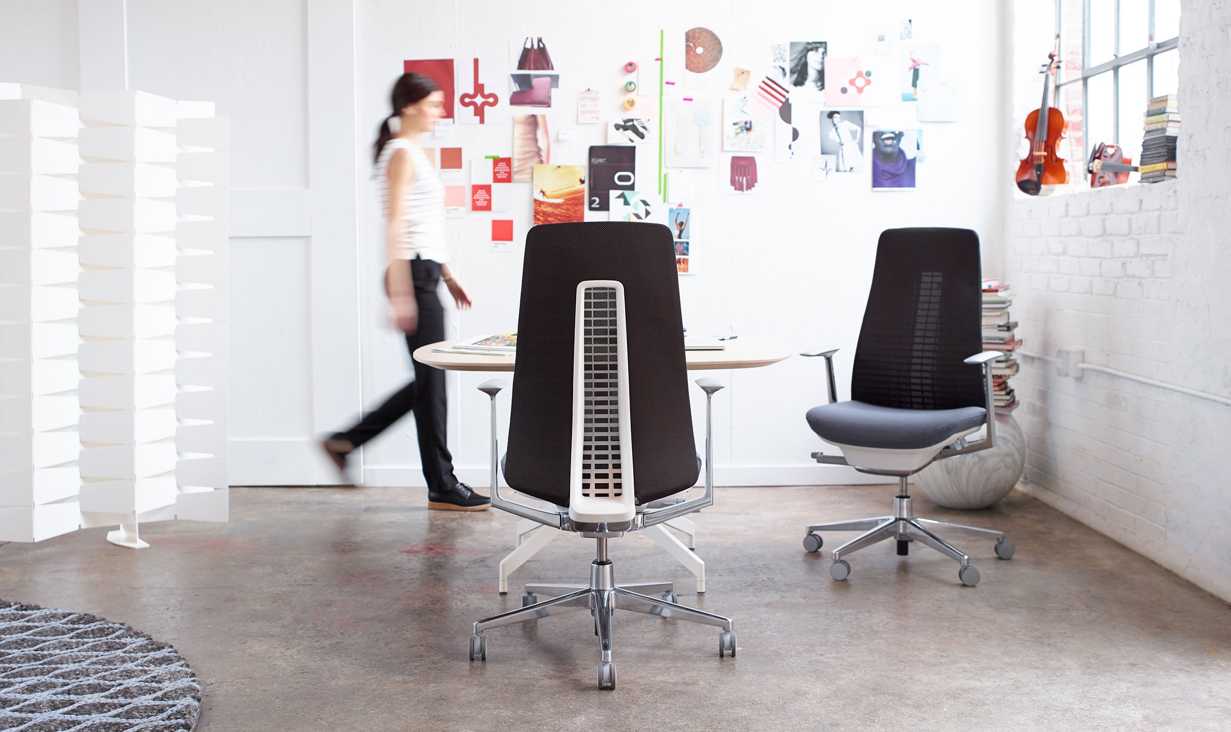 Haworth Fern task chair in black upholstery in a conference room