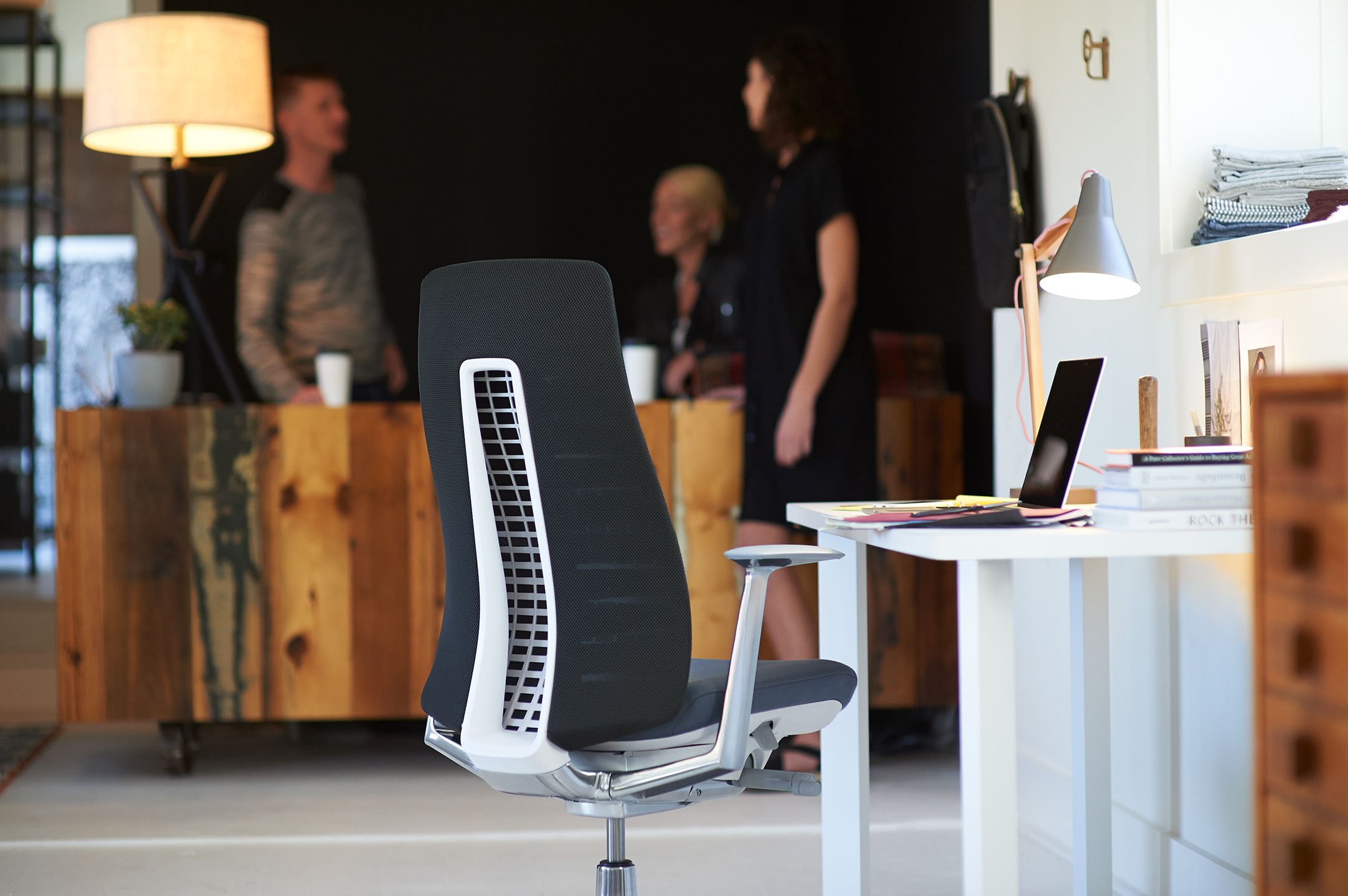 Haworth Fern Task chair in black upholstery in a common office space