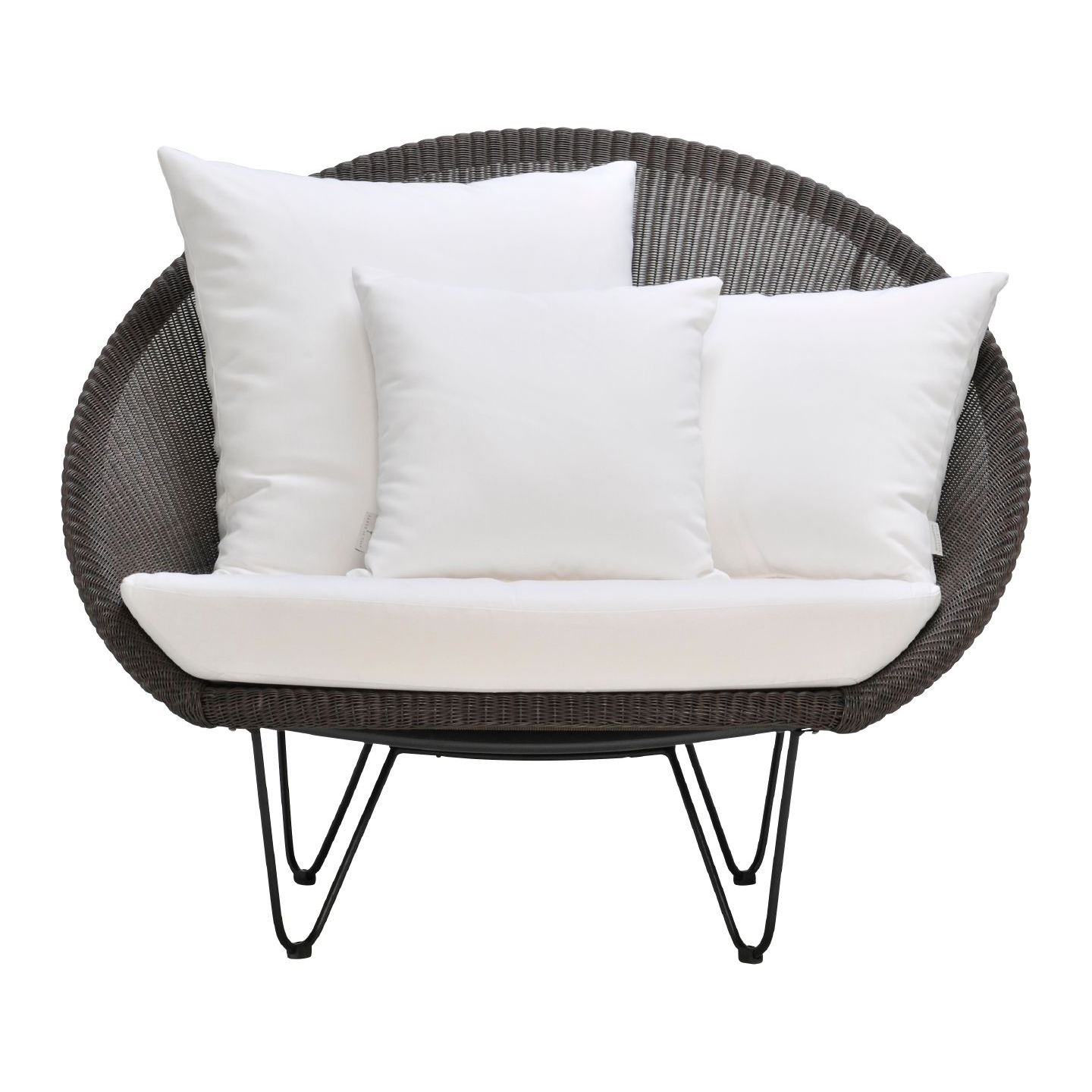 Haworth Gigi II lounge chair in black color with white seating and cushions