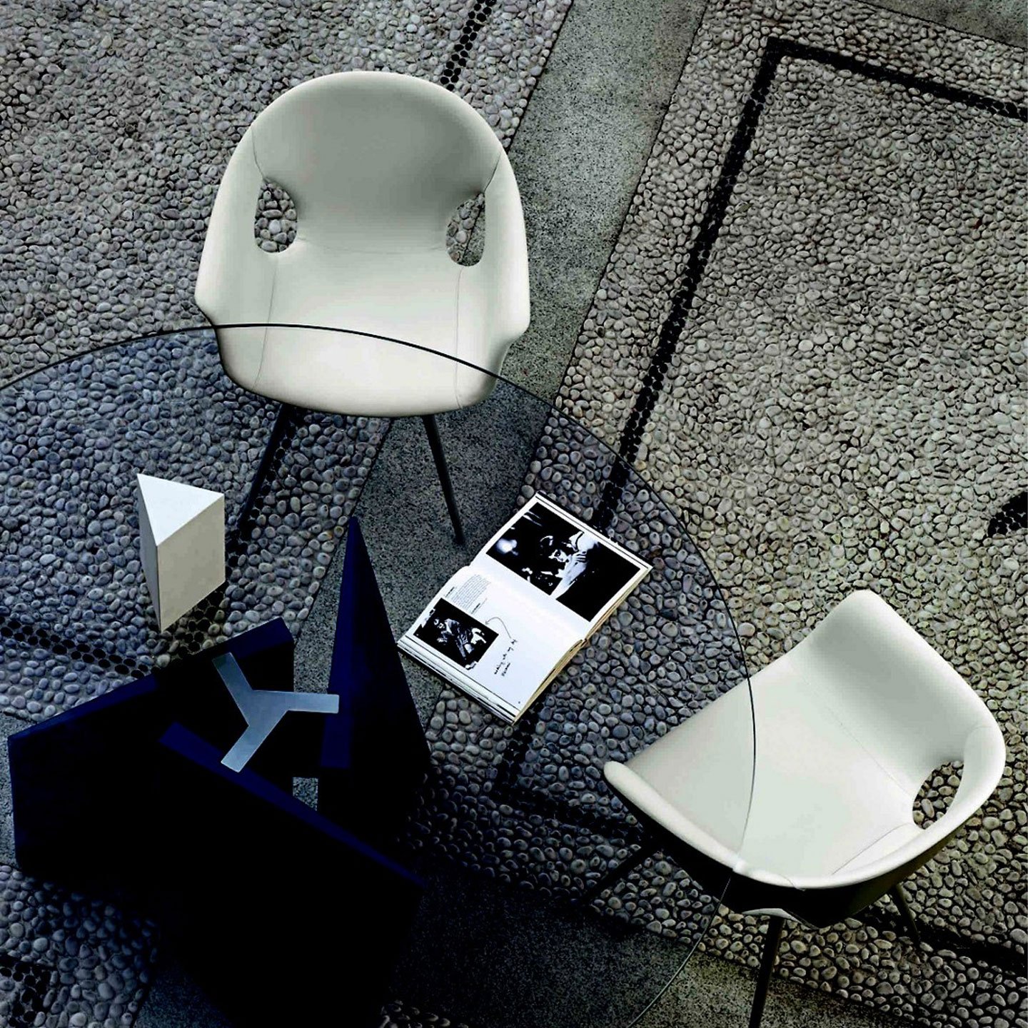 Haworth Ginger Ale lounge chairs in white leather and black exterior top view