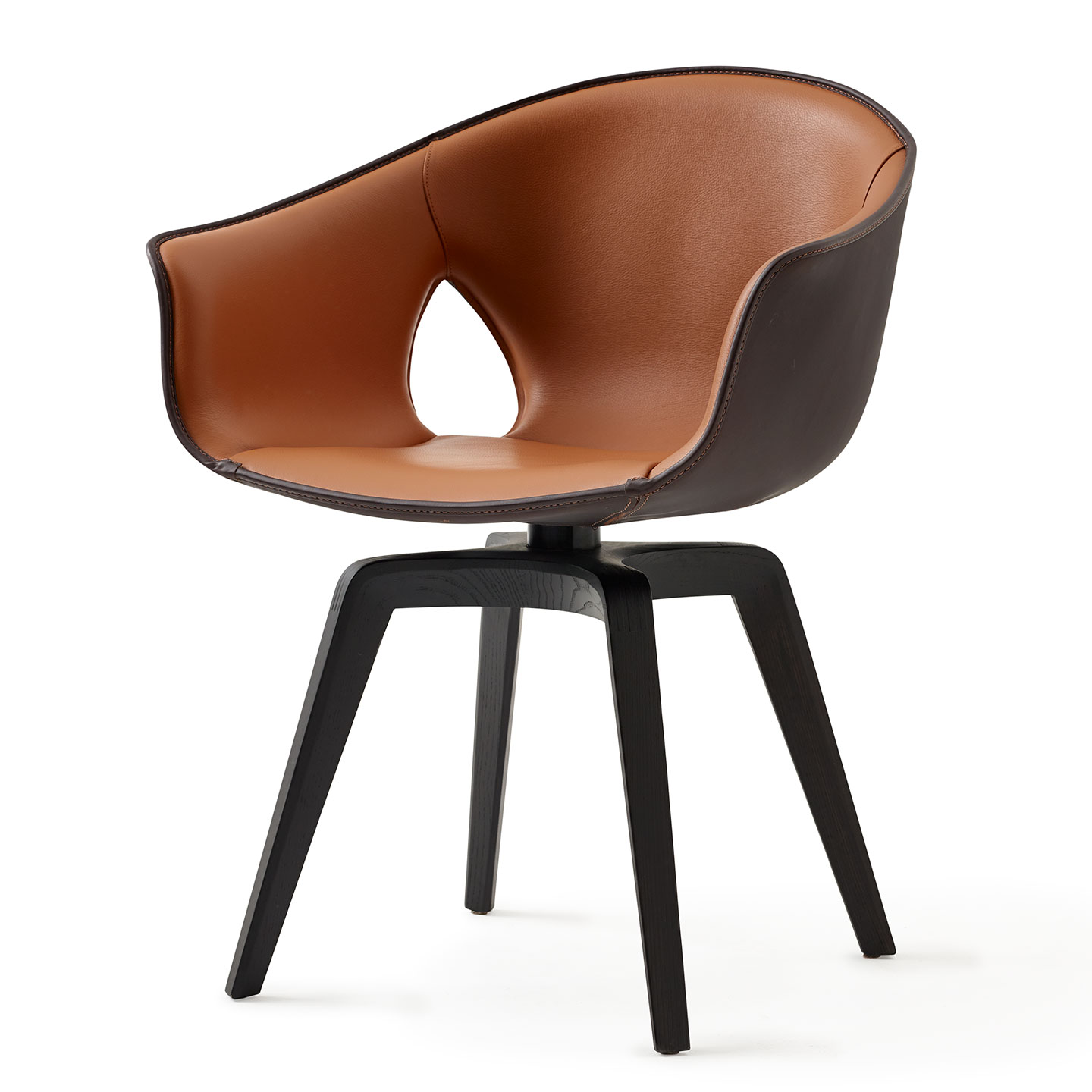 Haworth Ginger chair in orange leather and brown exterior side view
