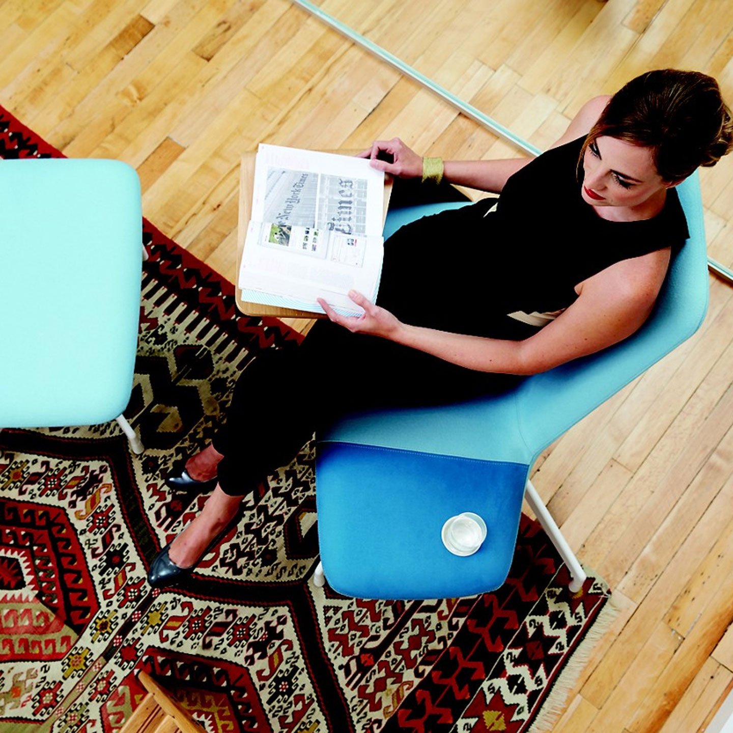 Haworth Harbor work lounge chair in blue upholstery top view