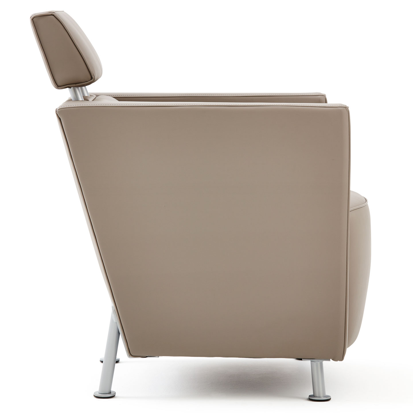 Haworth Hello lounge chair in grey leather upholstery in side view