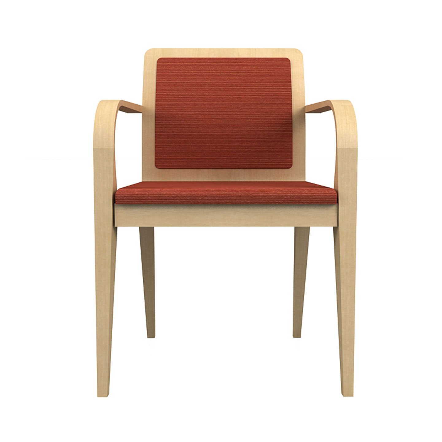 Haworth Hello Side chair in red fabric upholstery and light wood frame front view