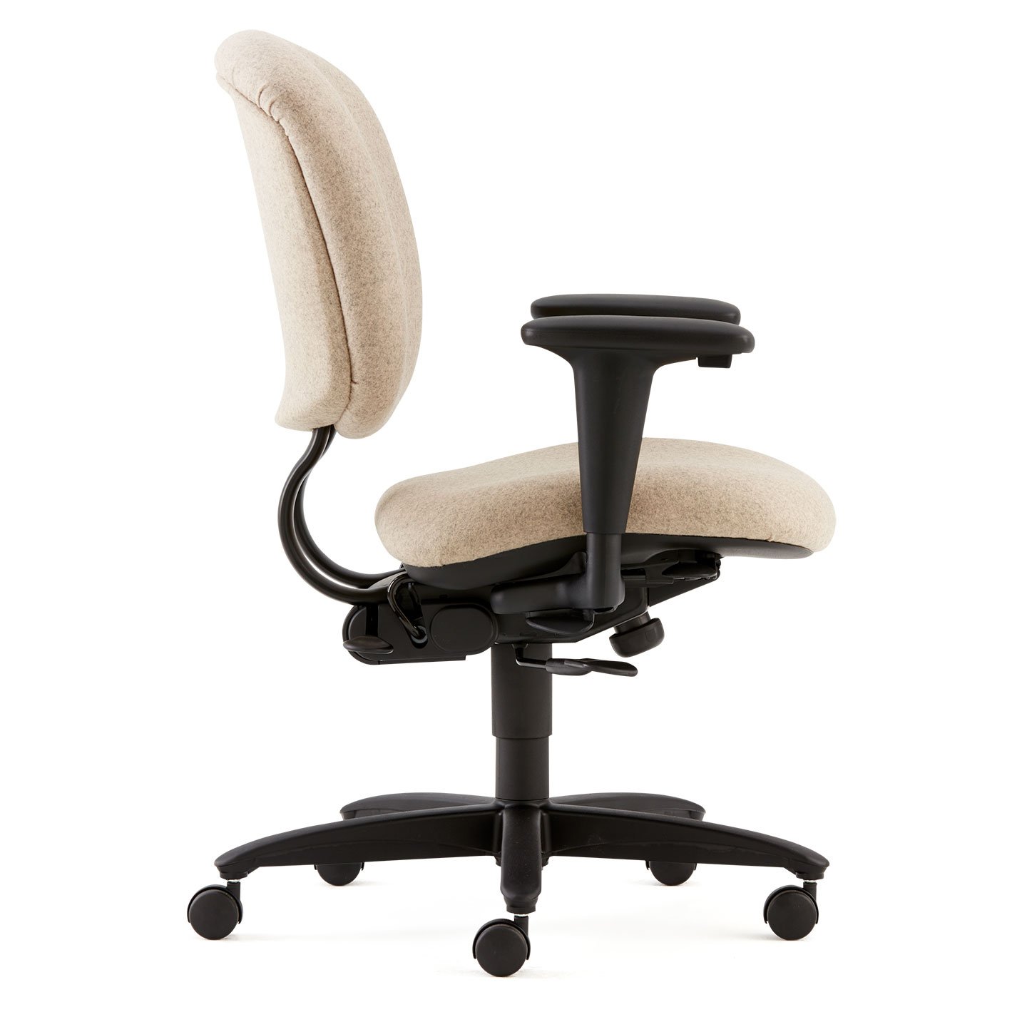 Haworth Improv H E desk chair in beige upholstery in a side view