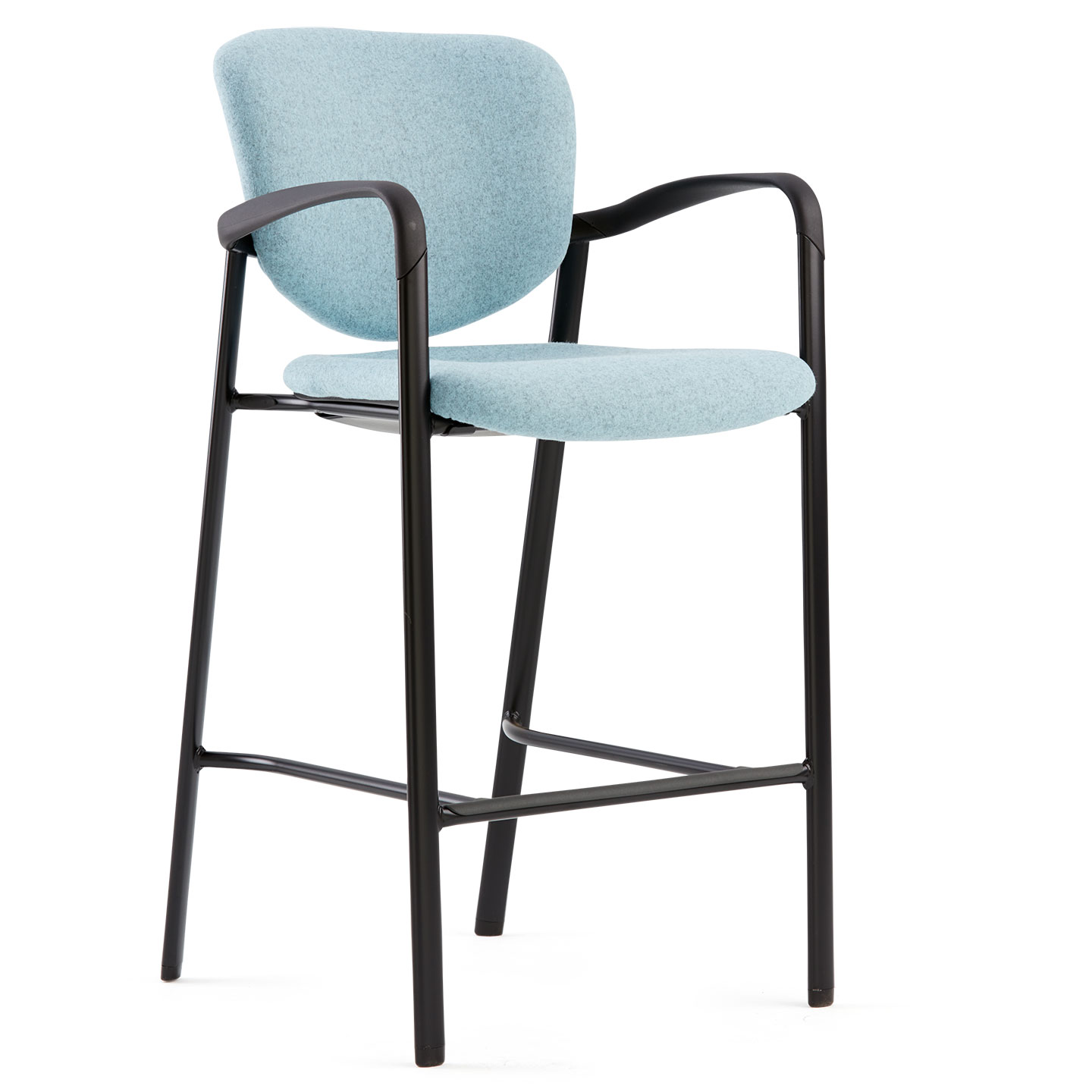Haworth Improv stool with metal legs and light blue upholstery